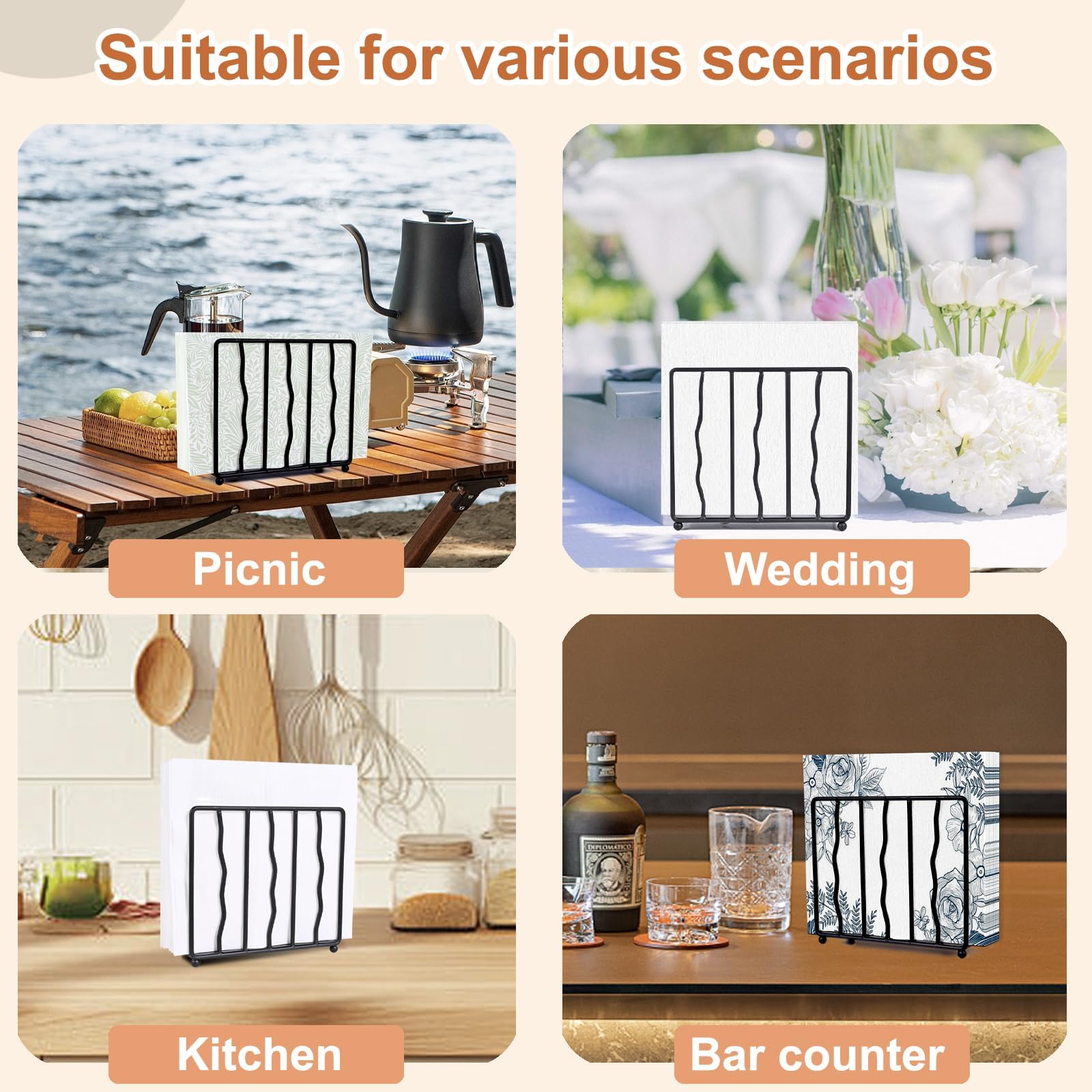 Servilletero de pie de acero inoxidable negro para mesa, servilleteros de metal de cocina para servilletas de papel, duradero y elegante