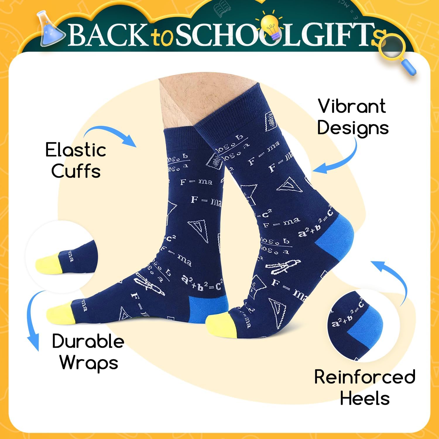 HAPPYPOP Math & Chemistry Socks for Men, 4 Pack, Funny Socks for Teachers, Scientists, Students, Teens Boys, Gift for Science Lovers, Breathable Cotton, Crew Length - Image 5