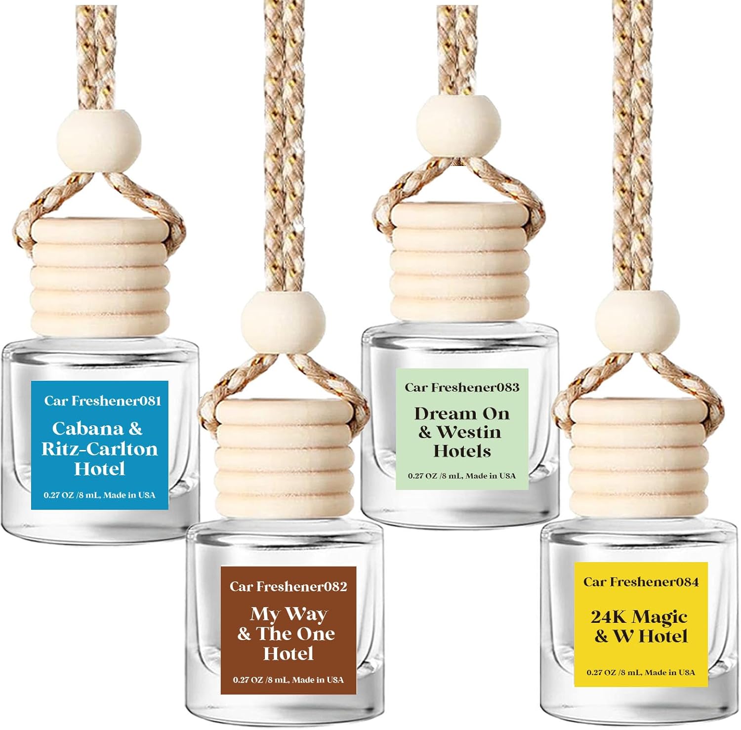 Car Air Freshener Hanging,Essential Oil Diffuser for Car,Long Lasting Car Air Freshener,Car Fresheners for Women, Made in USA (4 Combo 081-084) Thumbnail
