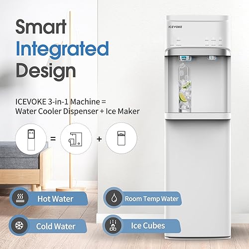 Miniatura 2 de Dispensador de agua autolimpiante 3 en 1 con máquina de hielo, enfriador de agua caliente y fría de carga inferior para botella de 5 galones,