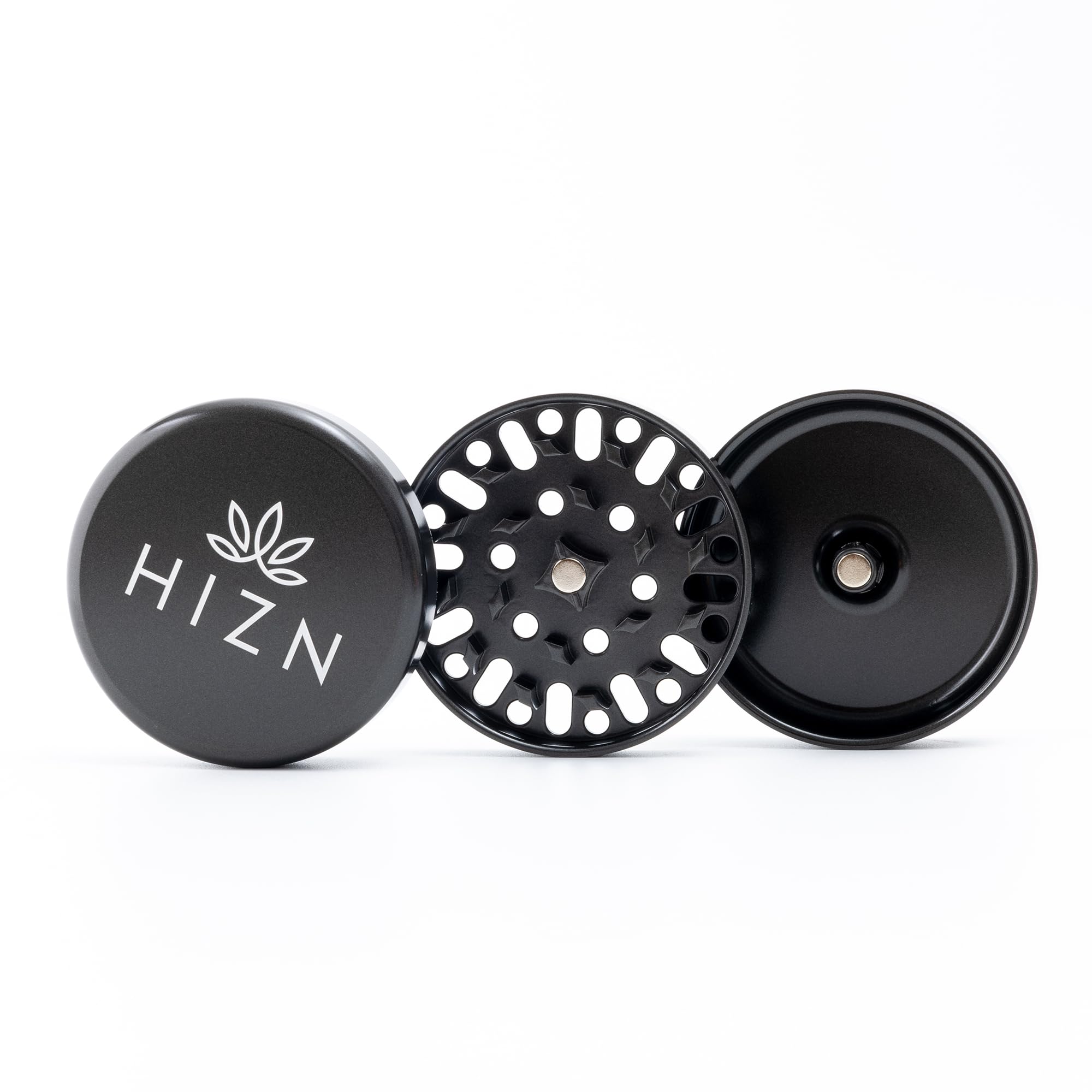 Keramik Grinder, 63mm Alu-Grinder mit Nanokeramik-Beschichtung, antihaft, 3-teilig, inkl. Beutel, Pollenschaber, Pinsel und Mundstück (Grau)