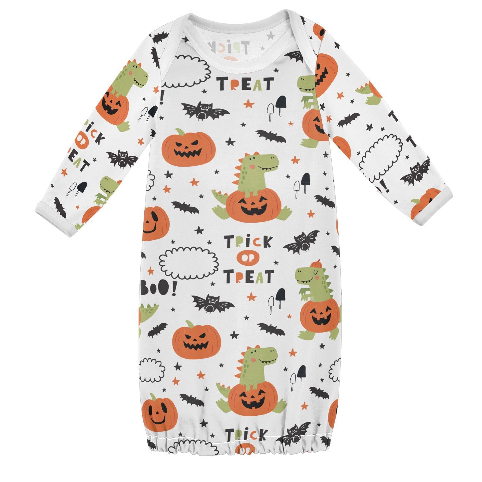 WIFIU Happy Halloween Dinosaur Baby Girls Boys Sleeper Gown Cotton Nightgown Long Sleeve, Trick Or Treat Baby Nightdress Sleeping Clothes for Newborn 3-6 Months Multicolor