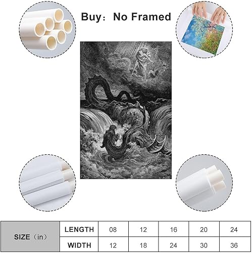 Miniatura 2 de Gustave Doré - Póster de arte famoso de La destrucción de Leviatán, pintura de pared, lienzo para regalo, impresiones de sala de estar, decoración