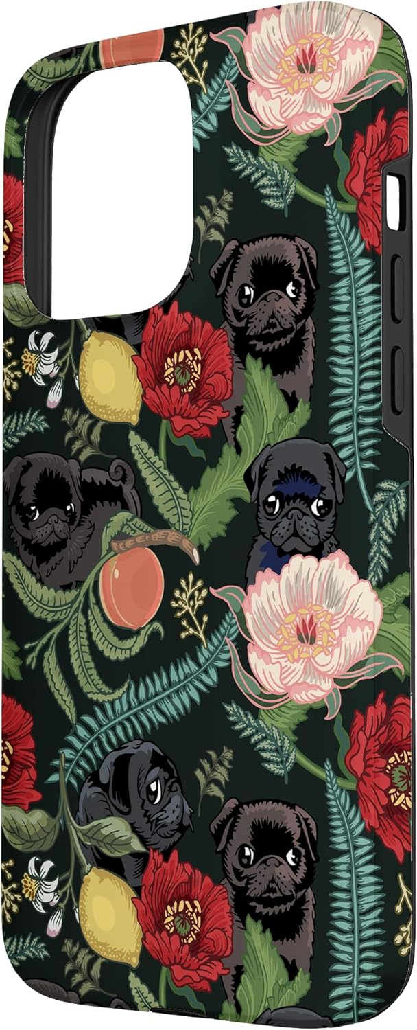 Botanical and Black Pug Case for iPhone 15 Pro Max
