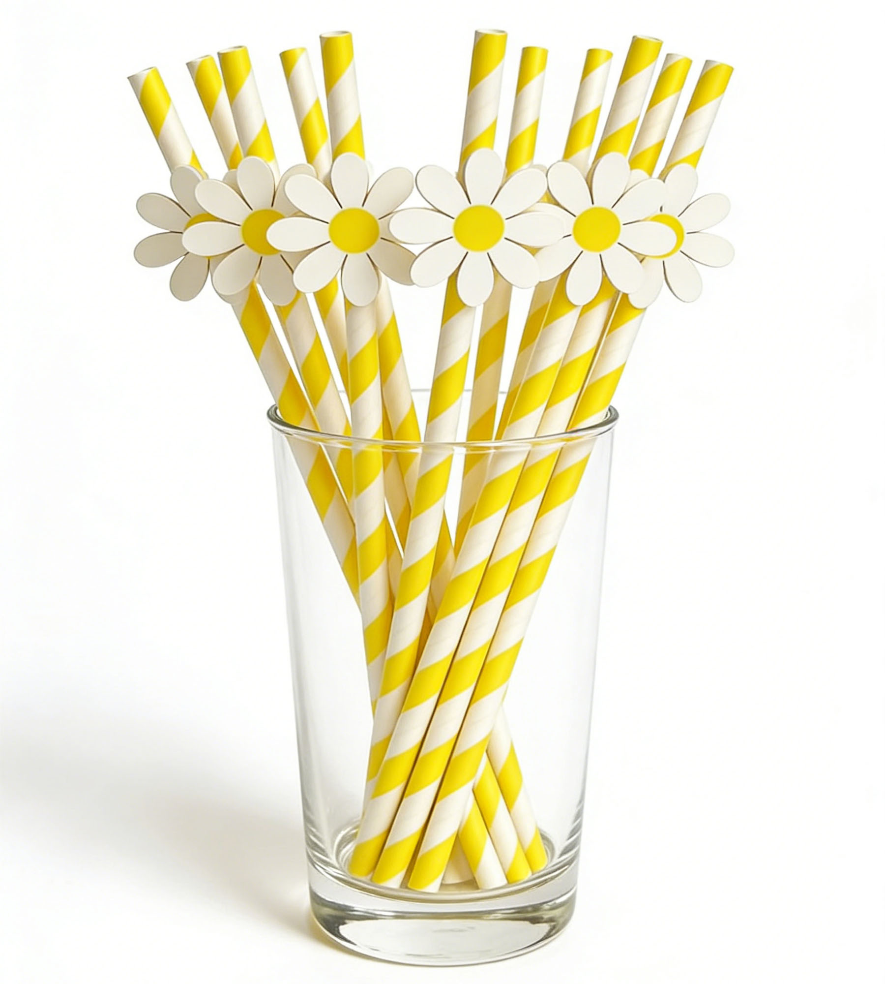 20 pitillos de papel decorados con margaritas, amarillo y blanco miniatura 7