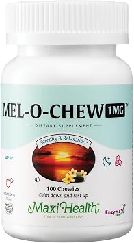Maxi Health Melatonin 1mg Chewable - Sleep aid Melatonin to Encourage Natural Sleep Non-Habit Forming Supplement with Enzymax for Fast-Acting Support Kosher (100 Units)