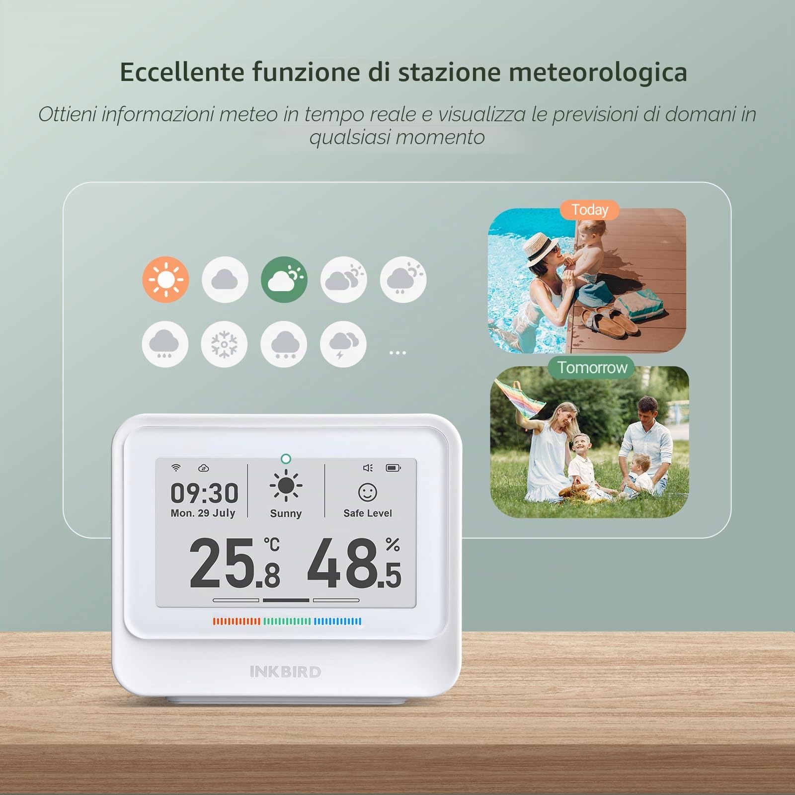 INKBIRD Termometro Igrometro WiFi,IBS-TH5 Sensore Temperatura Wifi,Tempo Reale Meteo e Previsione,E-ink Display,APP Controllo,Notifica di Allarme,Stazione Meteo WiFi per Casa,Ufficio,Cameretta,Serra