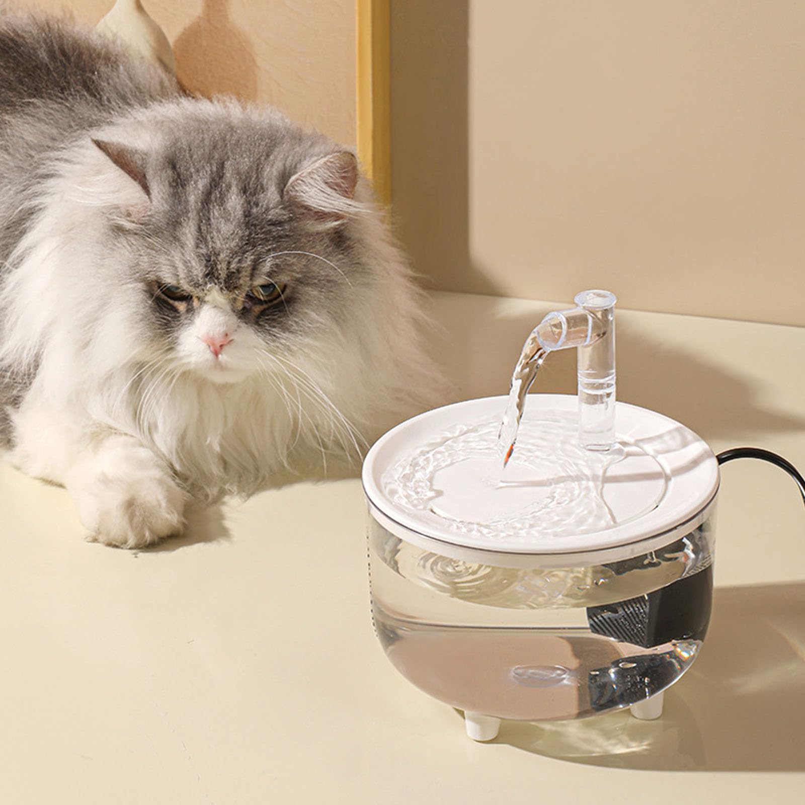 Bebedero Para Mascotas, Fuentes De Agua Para Gatos Para Interiores, Fuente De Agua Inalámbrica USB De 1 L, Dispensador De Agua Para Gatos Con Apagado Automático, Comedero De Agua Visible,Rosado