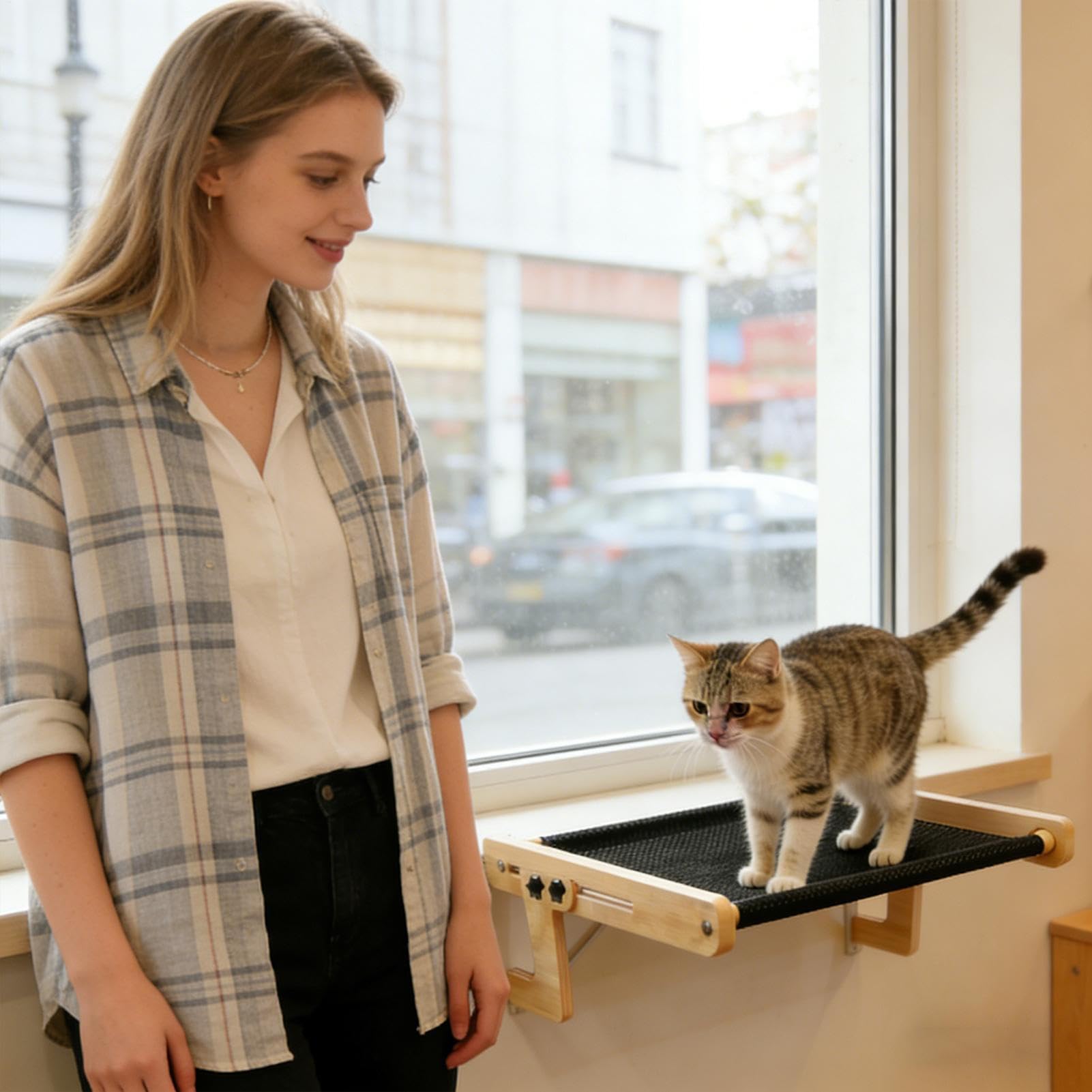 Cama de Ventana para Gatos,Hamaca Flotante de Madera para Dormir de Mascotas | Percha Flotante para Gatos - para hogar, casa de Campo, salón, Dormitorio, balcón, Estudio, mesita de Noche,