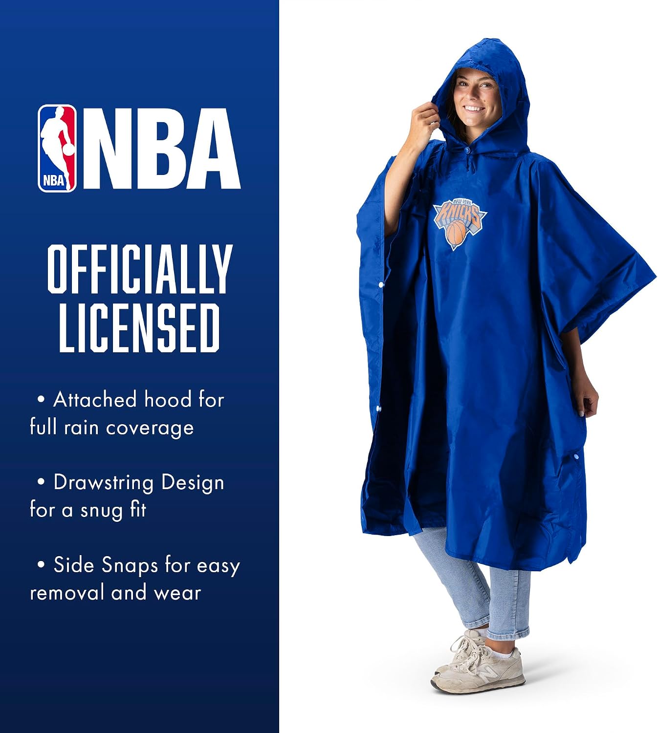Northwest NBA Rain Poncho, Water Resistant Hooded Pullover with Mesh Bag, Lightweight Adult Stadium Gear, 44 x 49 in