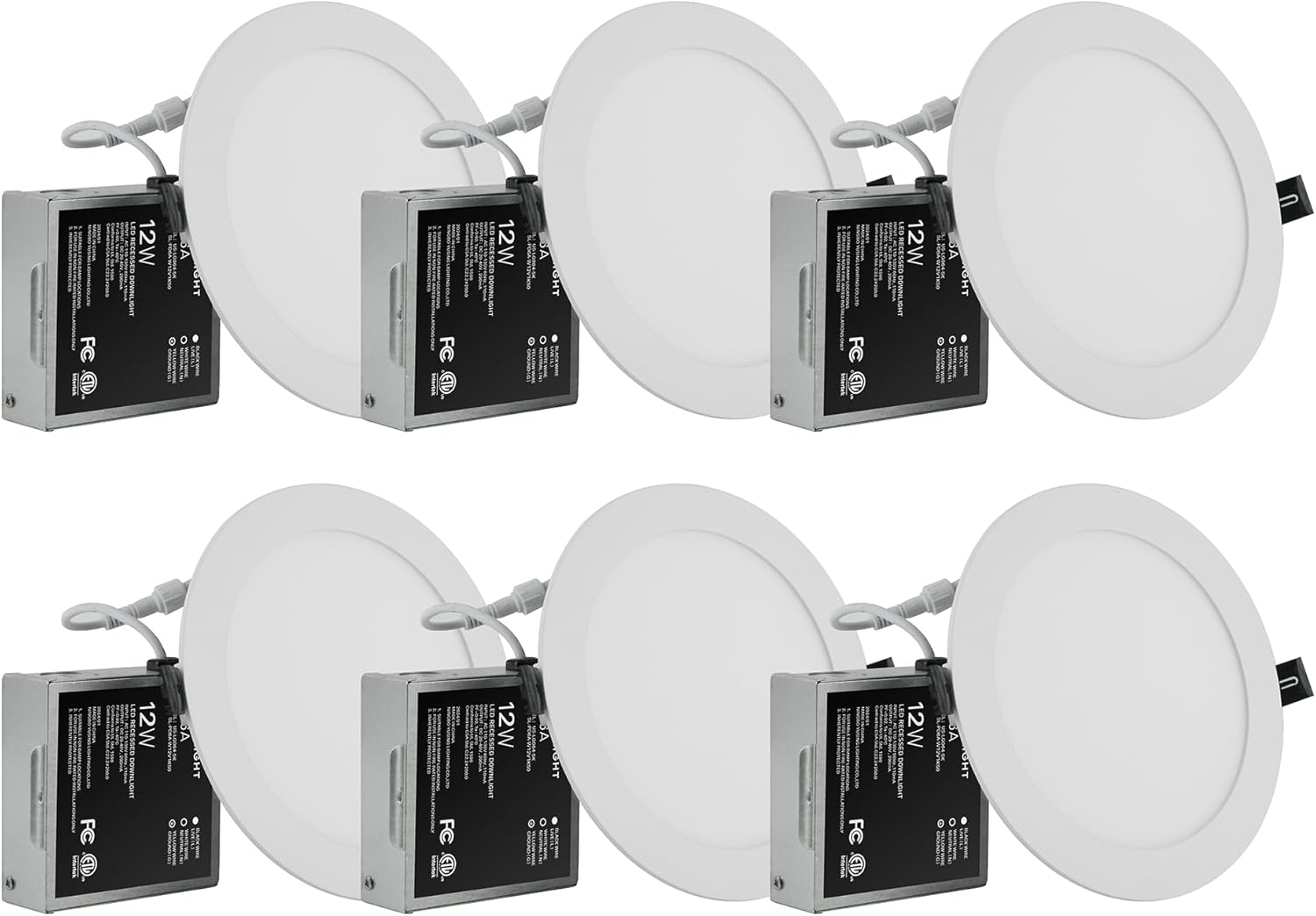 SINCELIGHT 6 Pack 6 Inch Ultra-Thin LED Recessed Ceiling Light with Junction Box, 12W Dimmable, Can-Killer Downlight, 1000lm High Brightness Panel Light