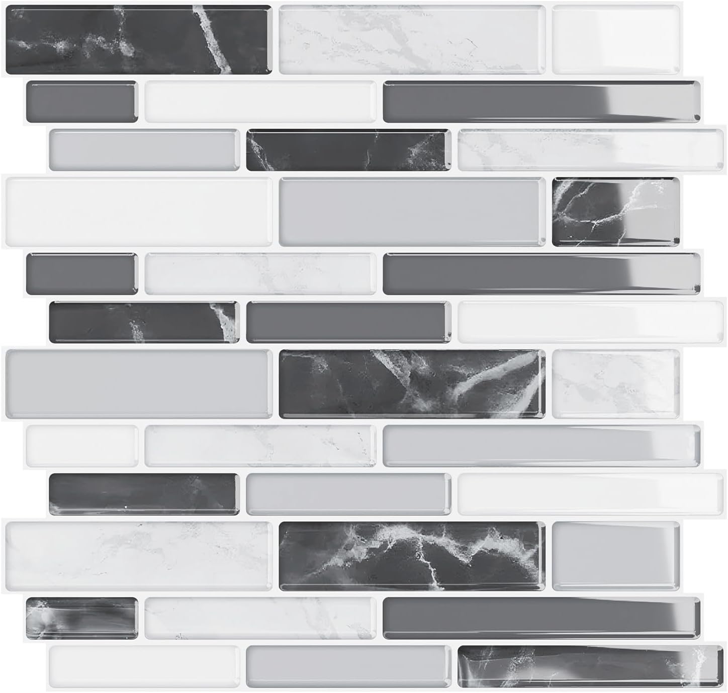 VEELIKE Grey Marble Peel and Stick Backsplash Tile Peel and Stick Wall Tiles for Bathroom Kitchen RV 6 Sheets Back Splash Stick on Tiles Waterproof Renter Friendly Backsplash Tile Sticker 12''x12''