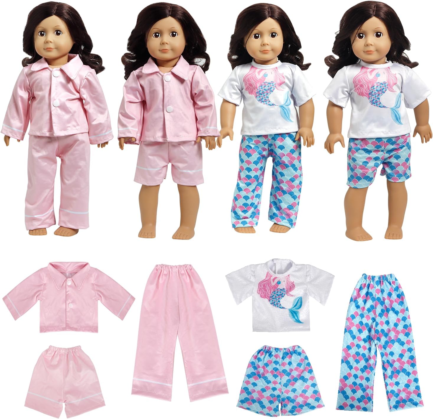 6pcs Doll Clothes Gift for 18 inch Doll Clothes and Accessories, Including 2 Complete Sets of Pajamas