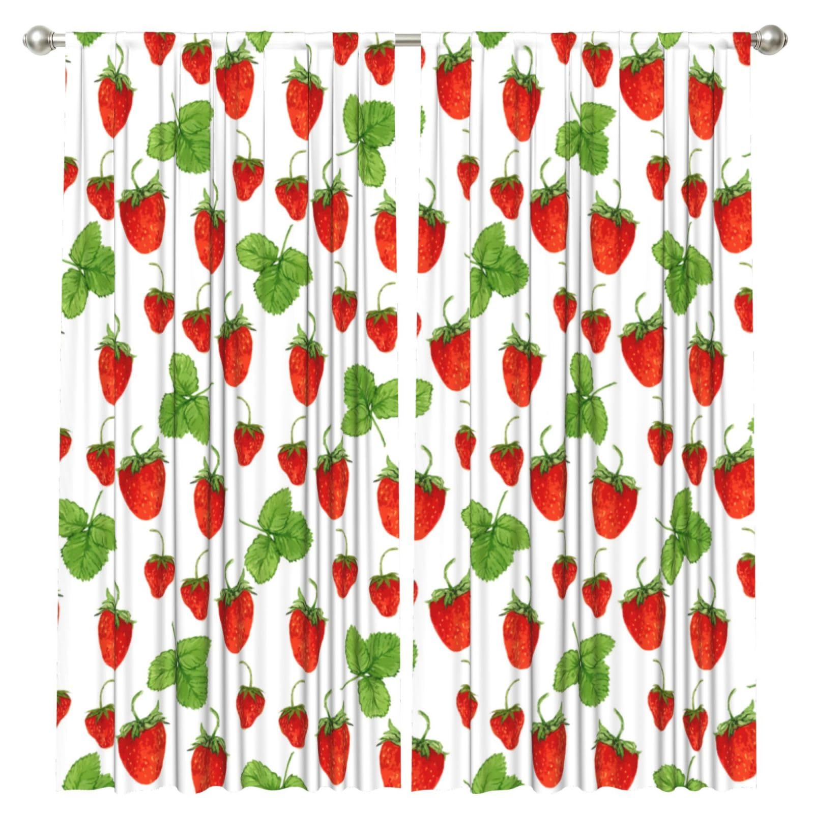 InOmak Strawberry Plants Fruit White Print, 2 Panels Window Curtains 52 x 84 Inch Blackout Curtains for Living Room Bedroom