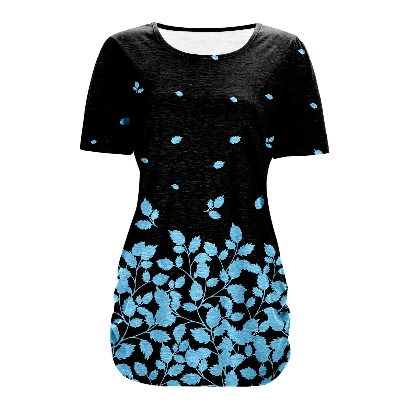 Women's Casual Short Sleeve T-Shirt Soft Round Neck Loose Fit Trendy Printed Top for Spring Summer (Light Blue-G, XL)