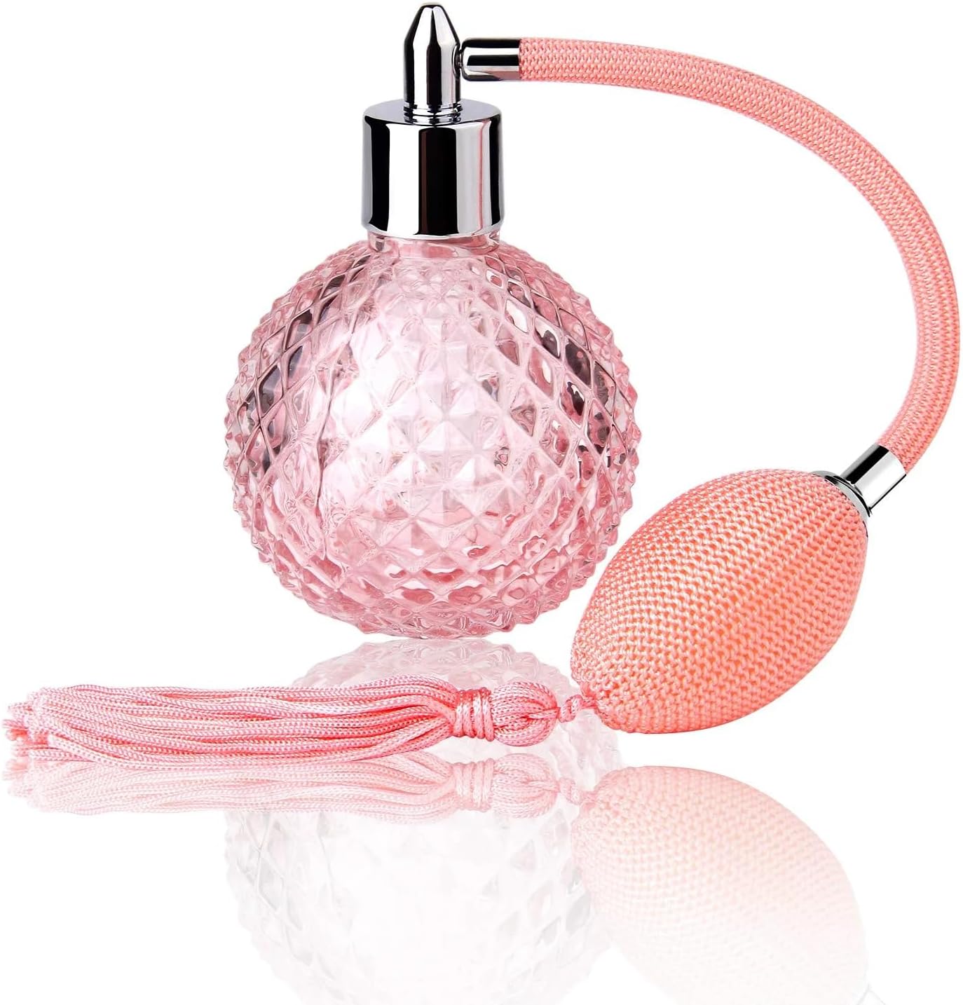 100ml Crystal Vintage Style Perfume Bottle Gold Silver Long Spray Tassels Atomizer Pump Refillable Glass Bottles Makeup Tool (Pink)