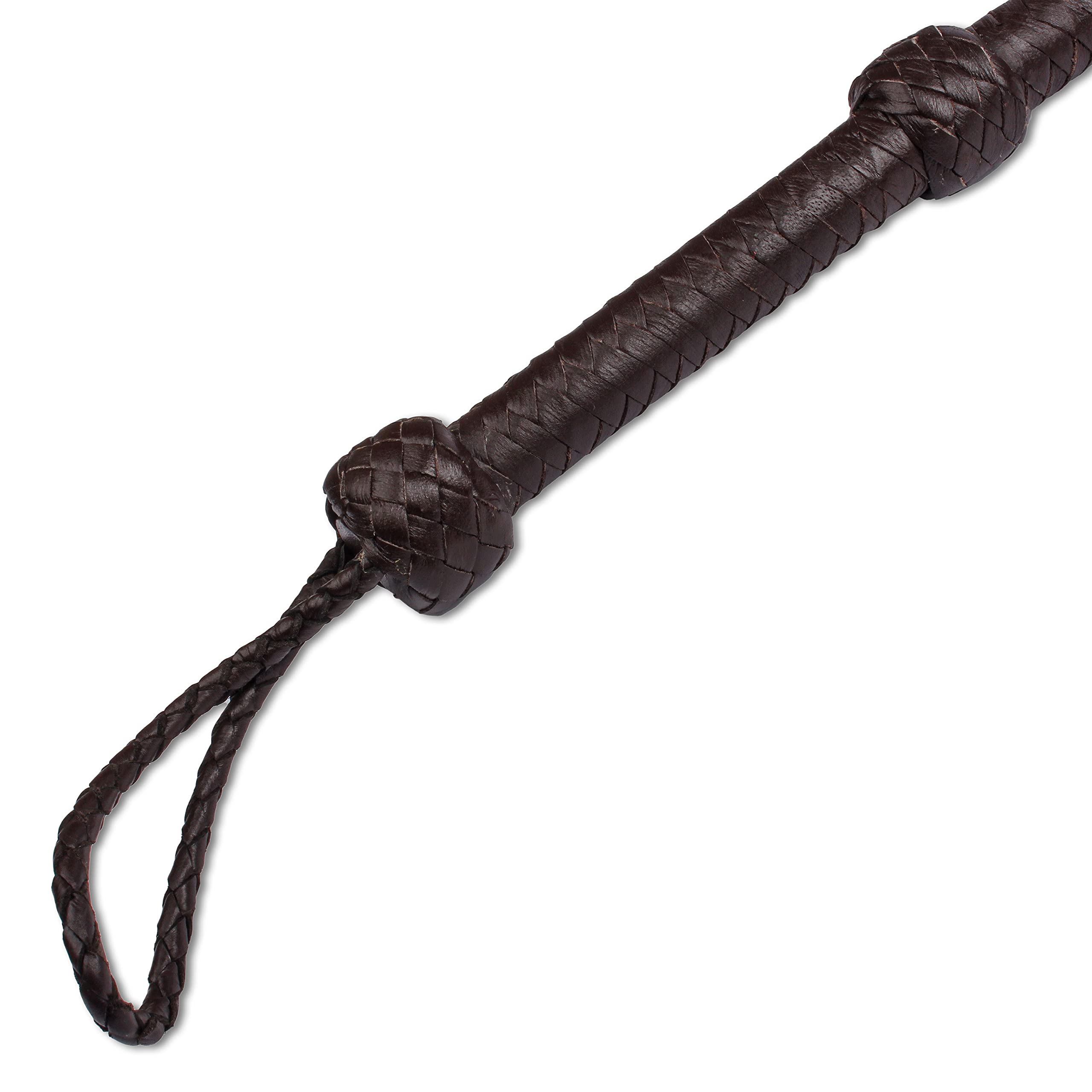 Indiana Jones - Látigo de cuero vacuno real negro y marrón, mango fuerte y bien equilibrado para sonido de agrietamiento con 5 galletas adicionales (marrón, 4 pies - 8 unidades)