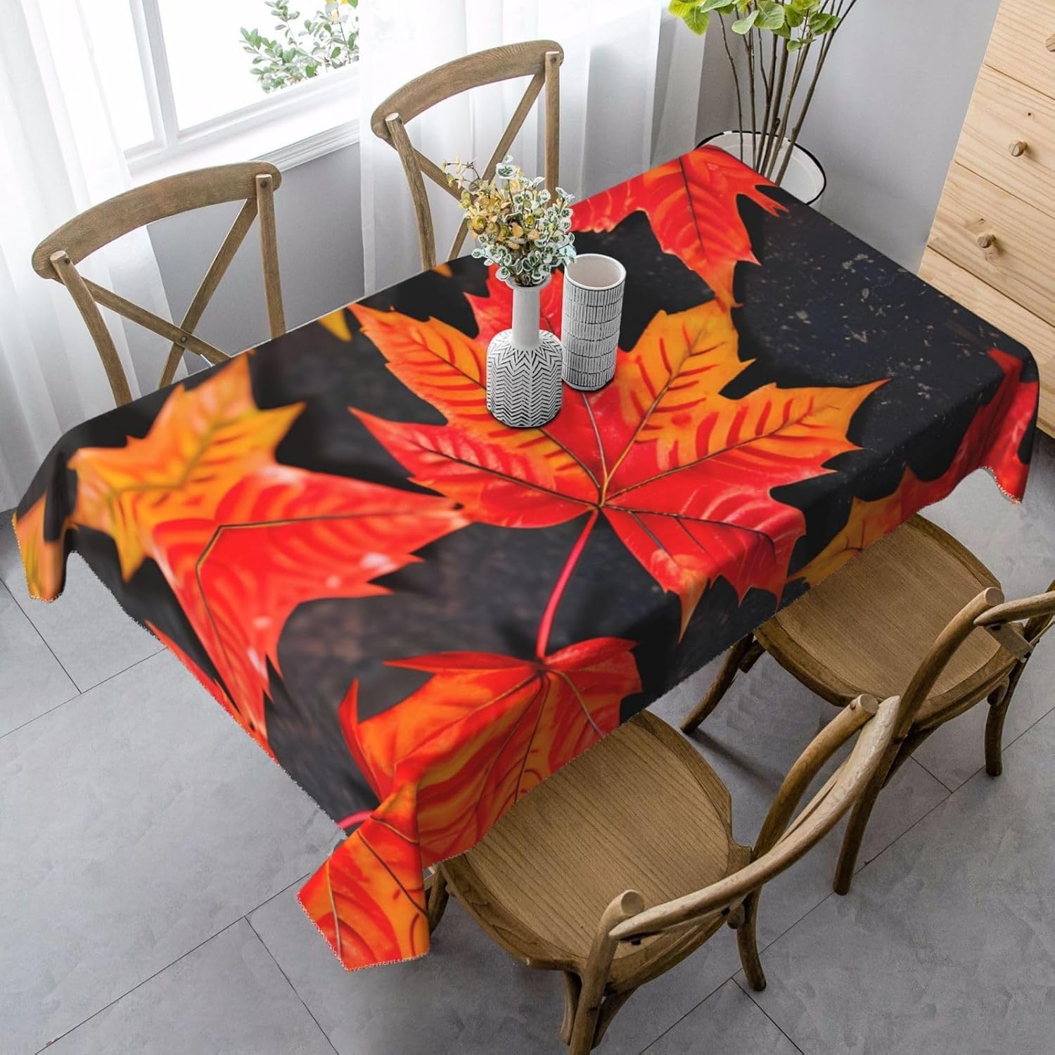 Tischdecke Abwaschbar Ahornblatt Outdoor Rechteckig 140x280 cm 3D Tischdecken Botanische Blätter Herbst, Tischtuch Ornamente Polyester Gartentischdecke 280x140 Tischwäsche Wetterfest a-947