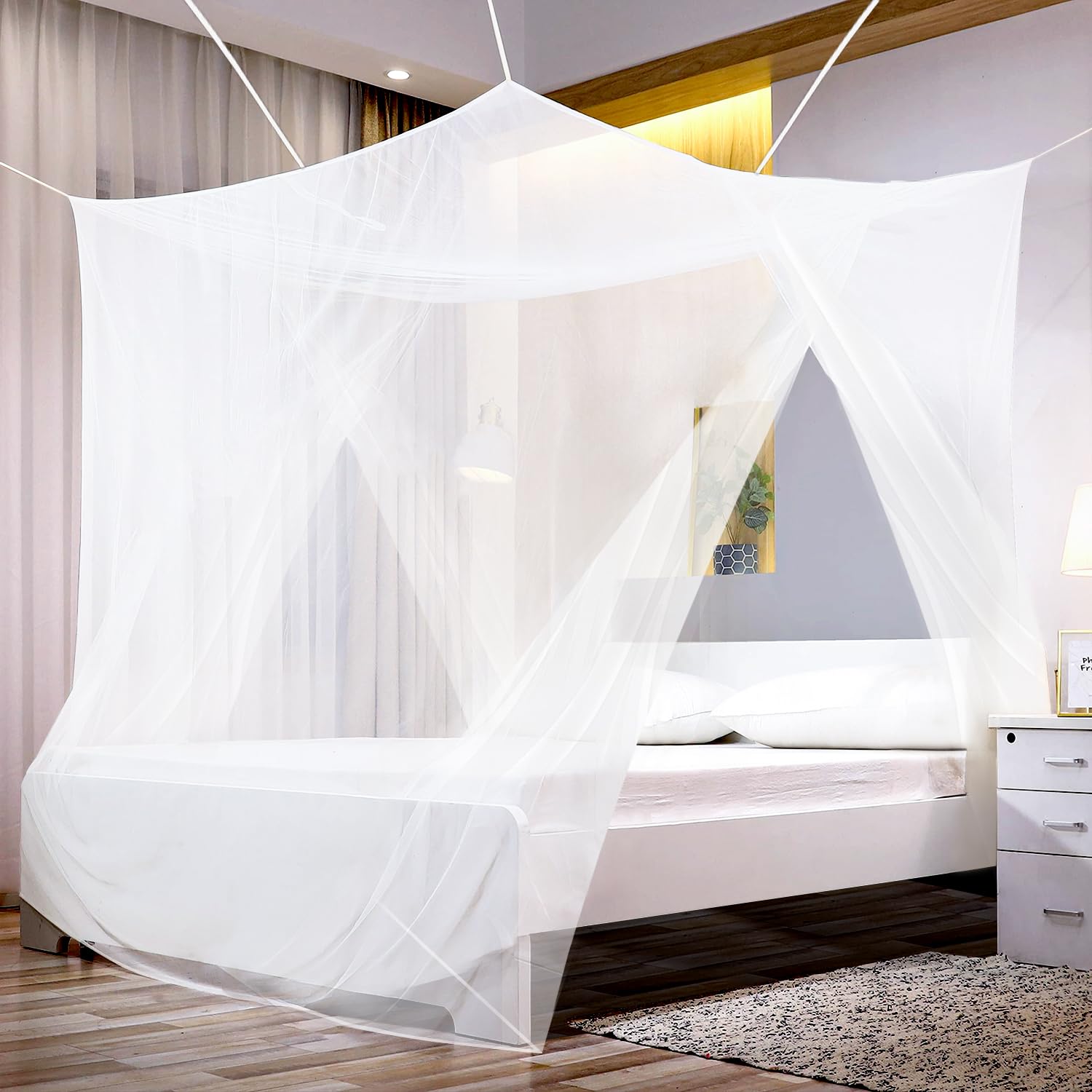 Sekey Moskitonetz für Doppelbett Einzelbett, 2 Eingänge, Feinmaschiges Mückennetz Bett, Fliegennetz Moskitonetze mit Spreizschrauben für Reise und zu Hause Indoor Outdoor Camping, 220 x 200 x 200 cm