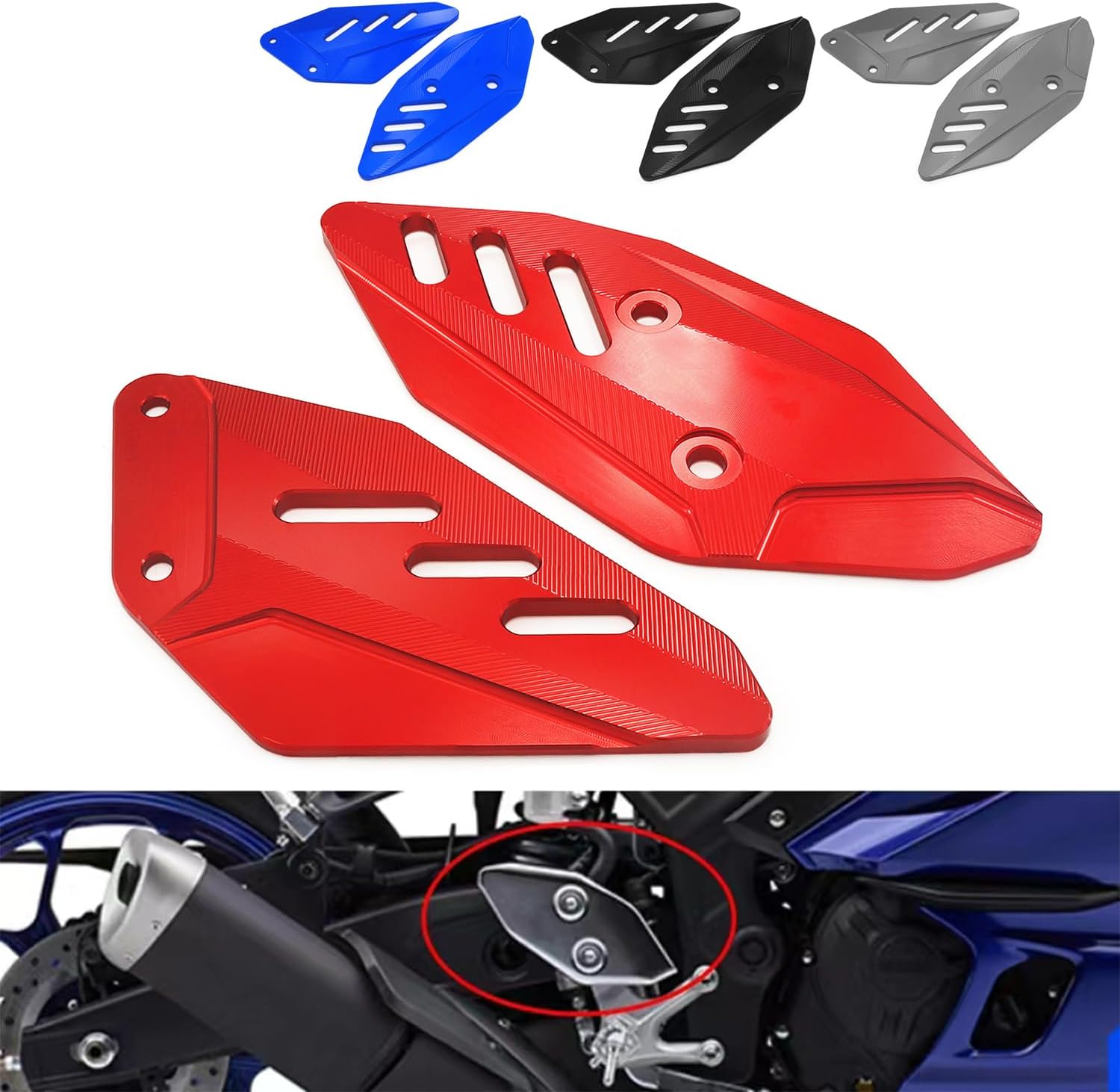 HEINMO Motorcycle Aluminum Foot Peg Footrest Foot Pedal Rests Heel Guard Cover Protector For Yama' YZF R3 MT03 MT-03 2015-2021 2022 2023 (Red)