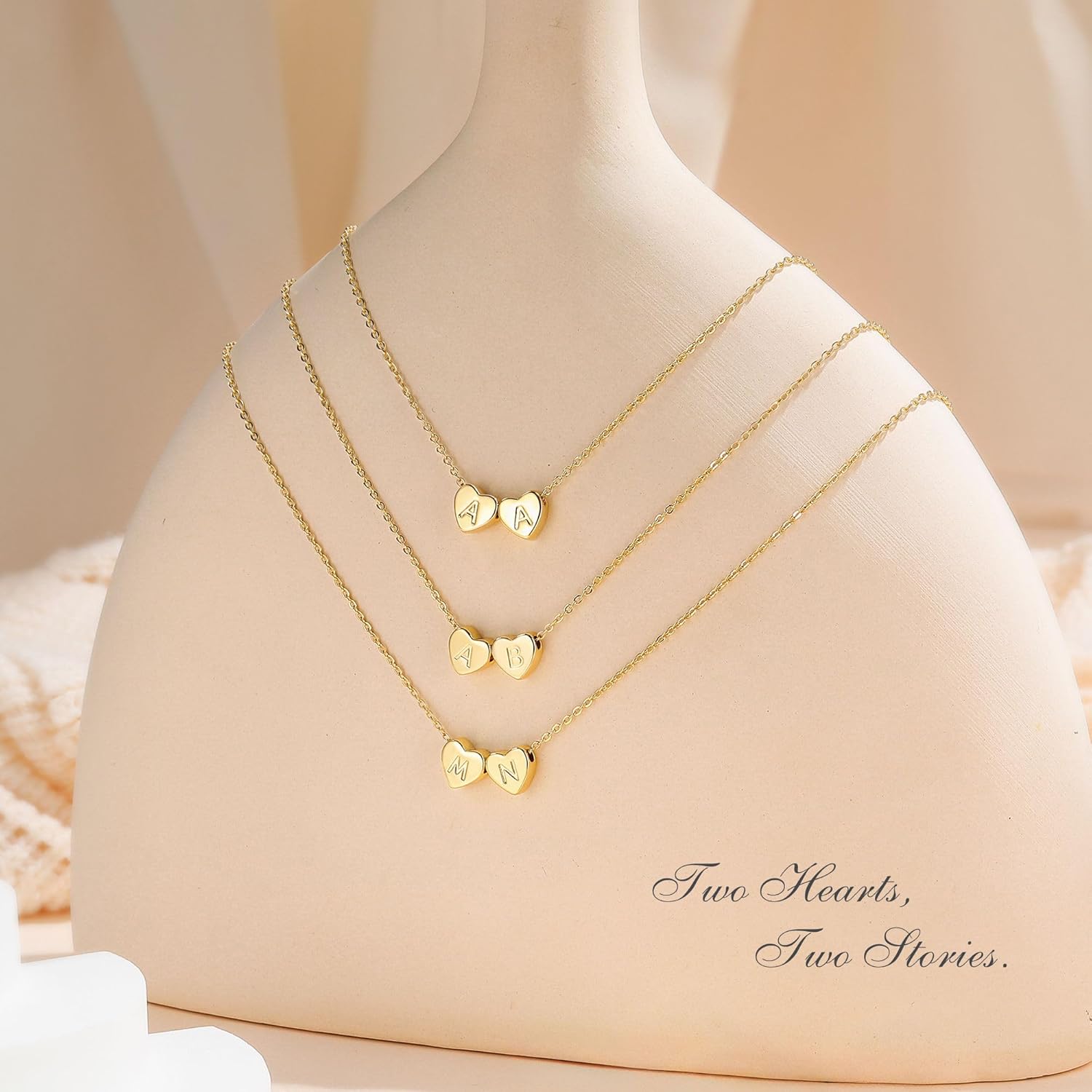 Turandoss Heart Initial Necklaces for Women - 14K Gold Plated Dainty 2 Heart Letter Pendant Necklace Trendy Personalized Jewelry Birthday Gifts for Women Teen Girls - Image 6