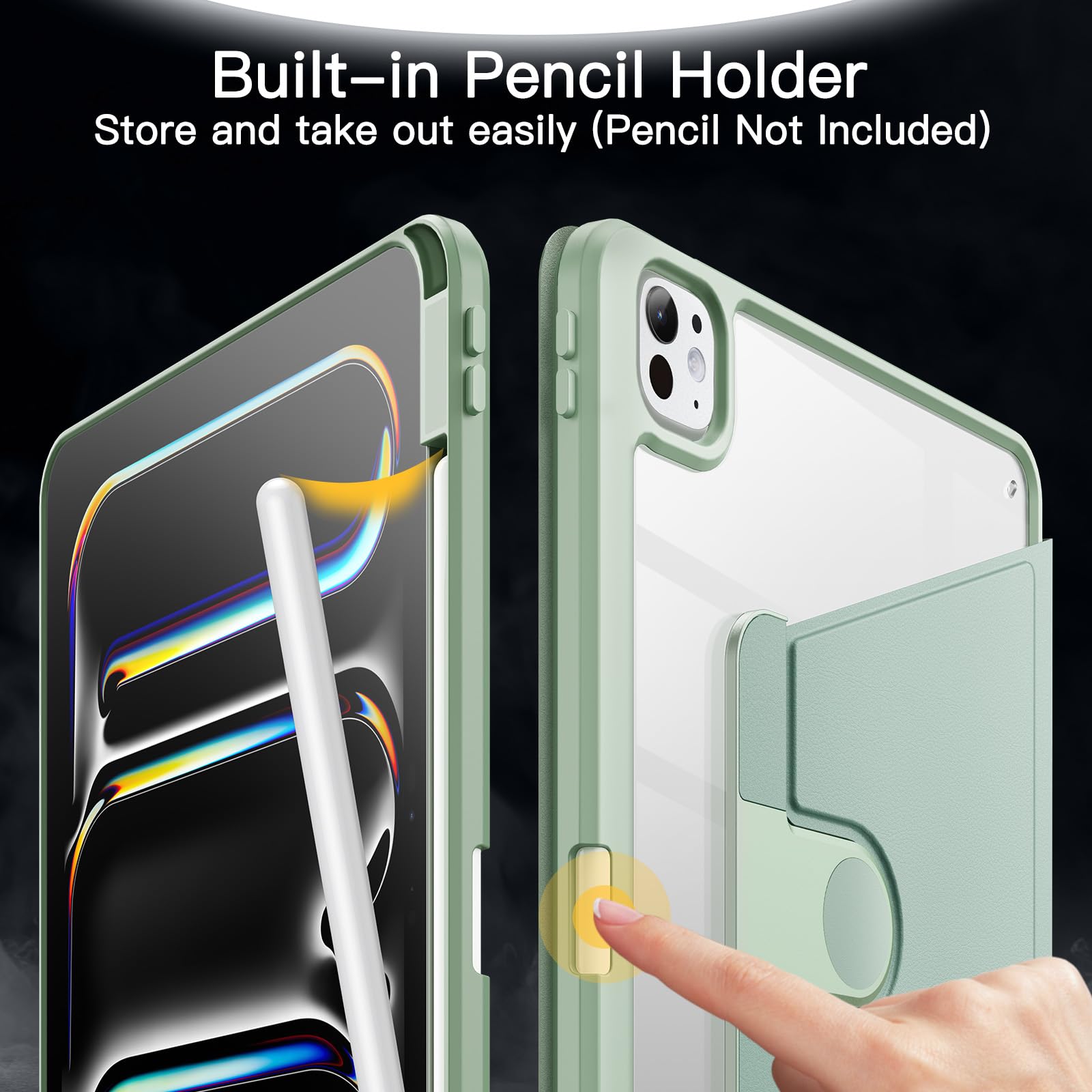 JETech Case for iPad Pro 13-Inch M4 (2024) with Pencil Holder, Clear