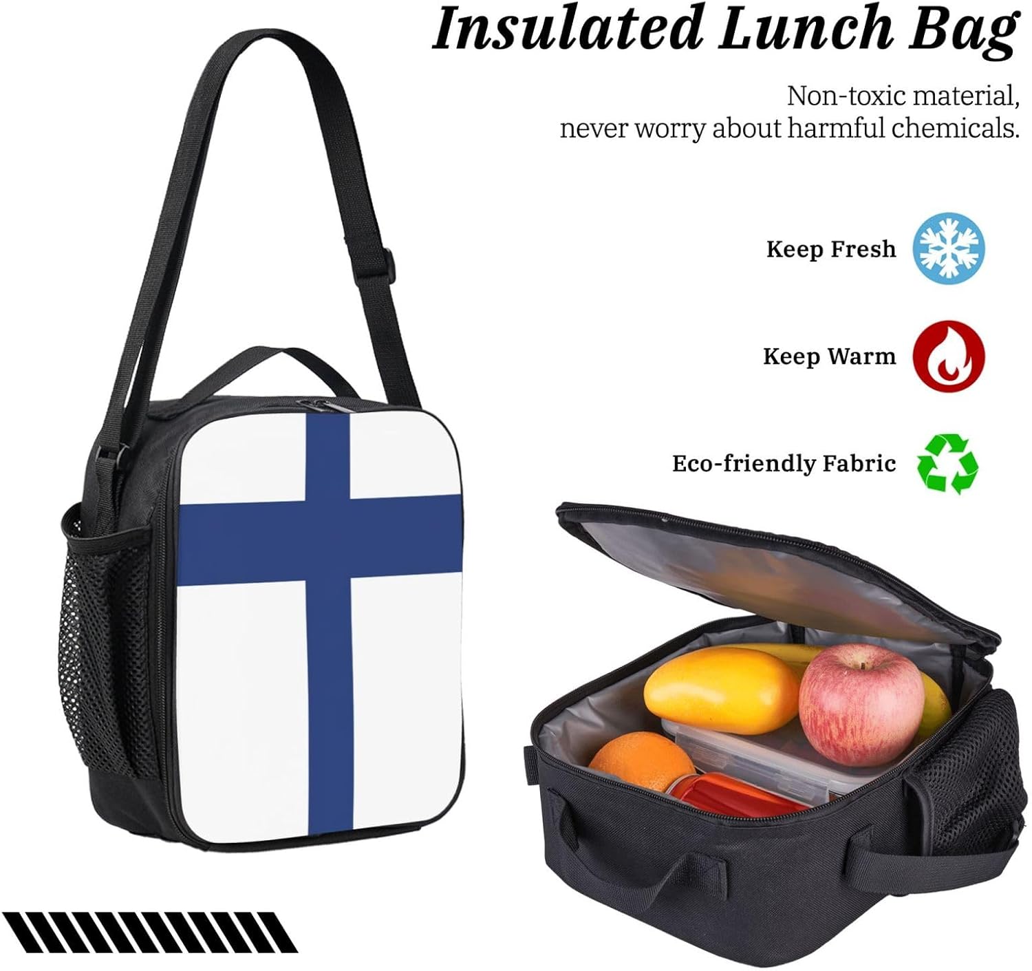 Finnish flag print 3 Piece Backpack Bags with Lunch Box Pencil Case Set for Travel Work Camping Unisex