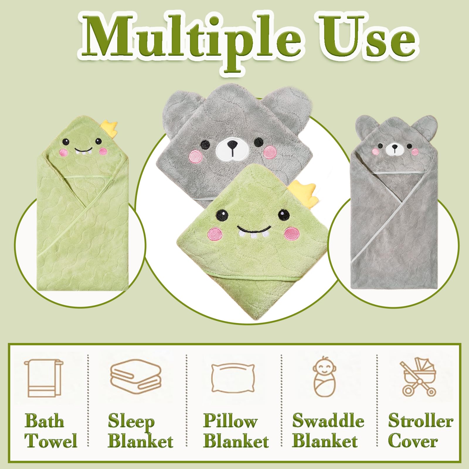 Toallas con capucha para bebé, paquete de 2 toallas de bebé de 31.5 x 31.5 pulgadas, ultra absorbentes, suaves y gruesas, esenciales de baño para bebés de 0 a 4 años, toalla de playa para