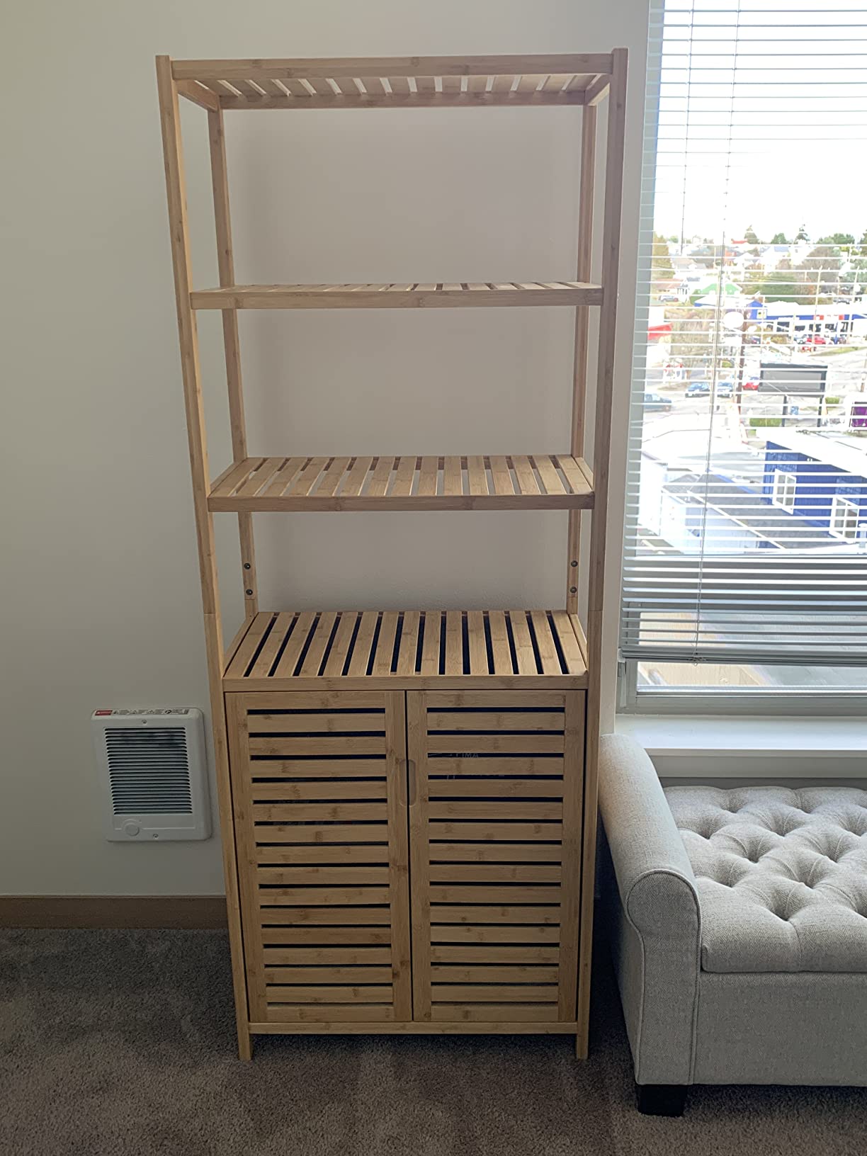 $21/mo - Finance HIFIT Tall Bathroom Storage Cabinet, Bamboo Storage Cabinet with 2 Doors and 3 ...
