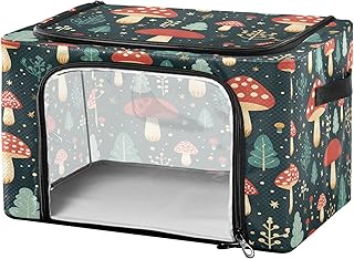 senya Cute Mushroom Red Clothes Storage Bins with Clear Window Foldable Storage Bag with Lids