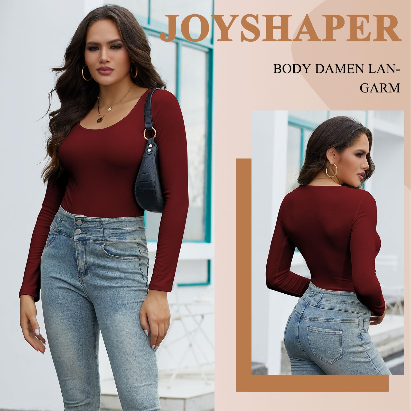 Joyshaper Donna Body a Collo Alto Maniche Lunghe Bodysuit Casual Elegante Bluse Camicie Maglietta Intima