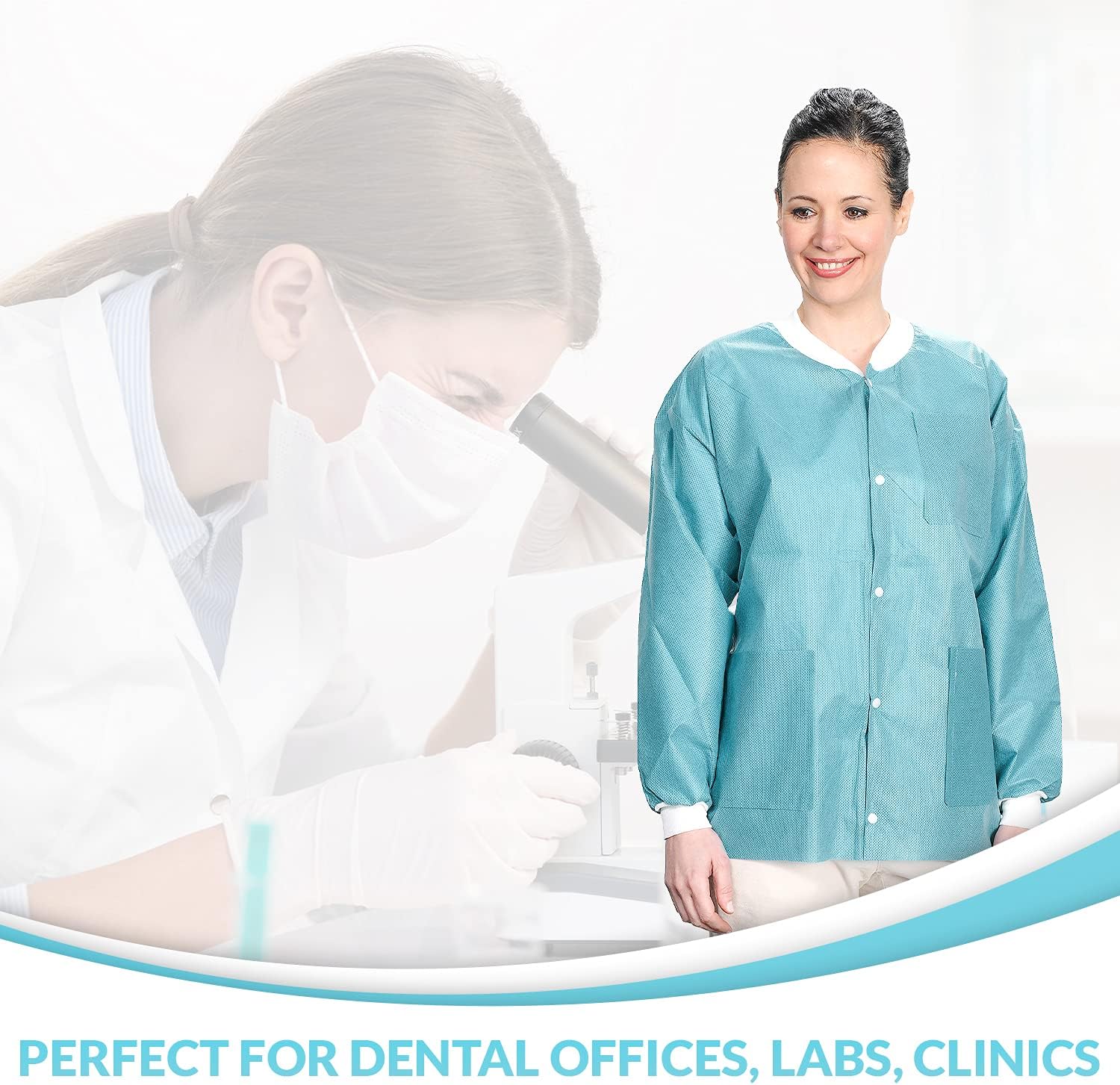 10 Pack Disposable Lab Jackets - Hip Length Reusable Scrub Jacket Unisex, with Knit Cuffs and Pockets - Image 5