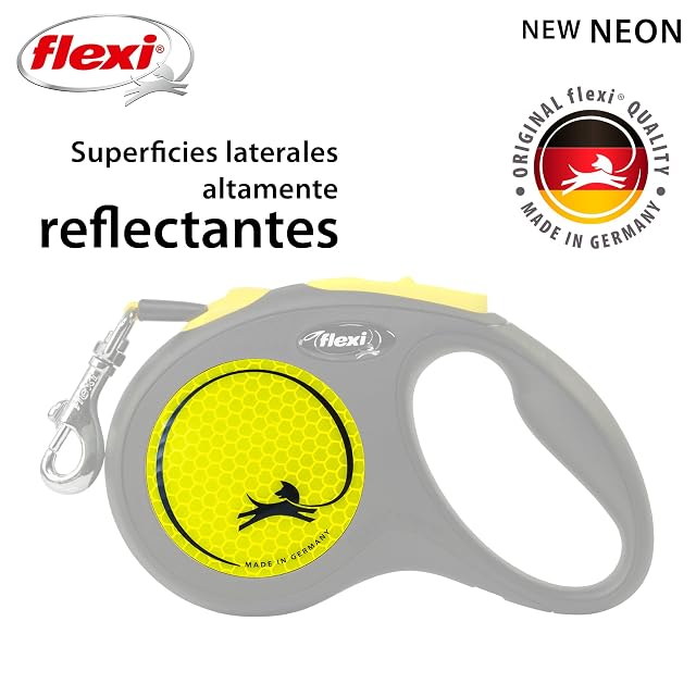 Foto 3 de 7 de Flexi® Neon S Cinta 5 m Negro/Amarillo néon, Correa Extensible para Perros hasta máx. 15 kg