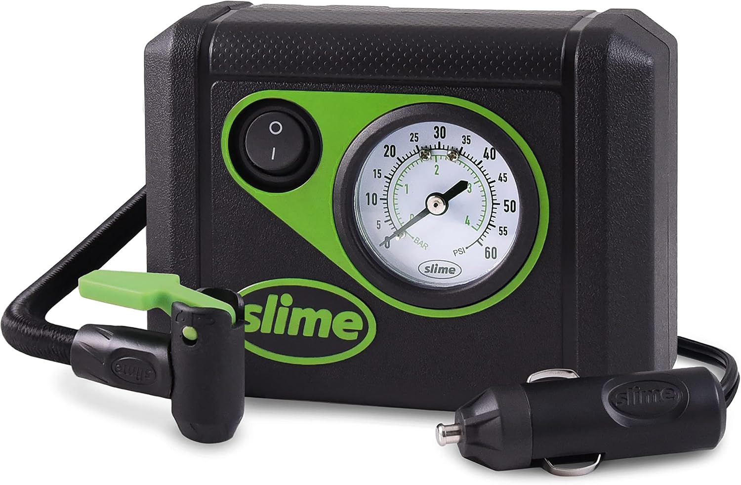 Slime 40059 Tire Inflator, Junior, Compact, Powerful, Portable Car Air Compressor, Lightweight, Analog, Flat Tire Repair, 12V, 12 min Inflation,Black