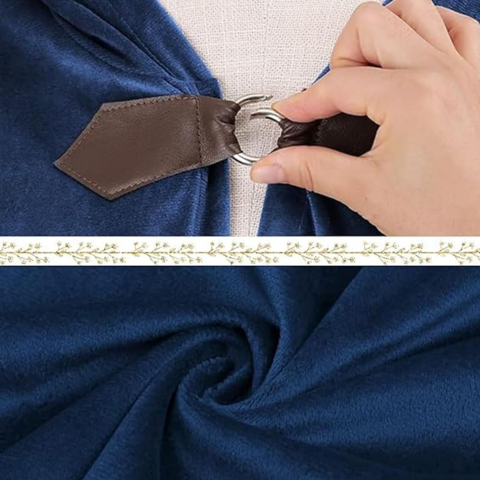 RRCBMD Mens Renaissance Medieval Hooded Cloak Victorian Steampunk Costume Cosplay Blue-100CM - Image 4