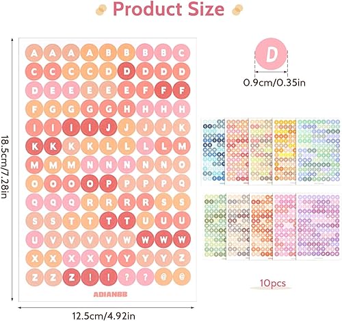 Miniatura 2 de 10 hojas de calcomanías con números de letras, coloridas calcomanías autoadhesivas del alfabeto, calcomanías pequeñas de números de letras para