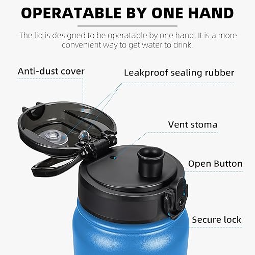 Miniatura 2 de Fanhaw Botella de agua aislada de acero inoxidable de 32 onzas con tapa antipolvo, botella deportiva al vacío a prueba de fugas para hombres y