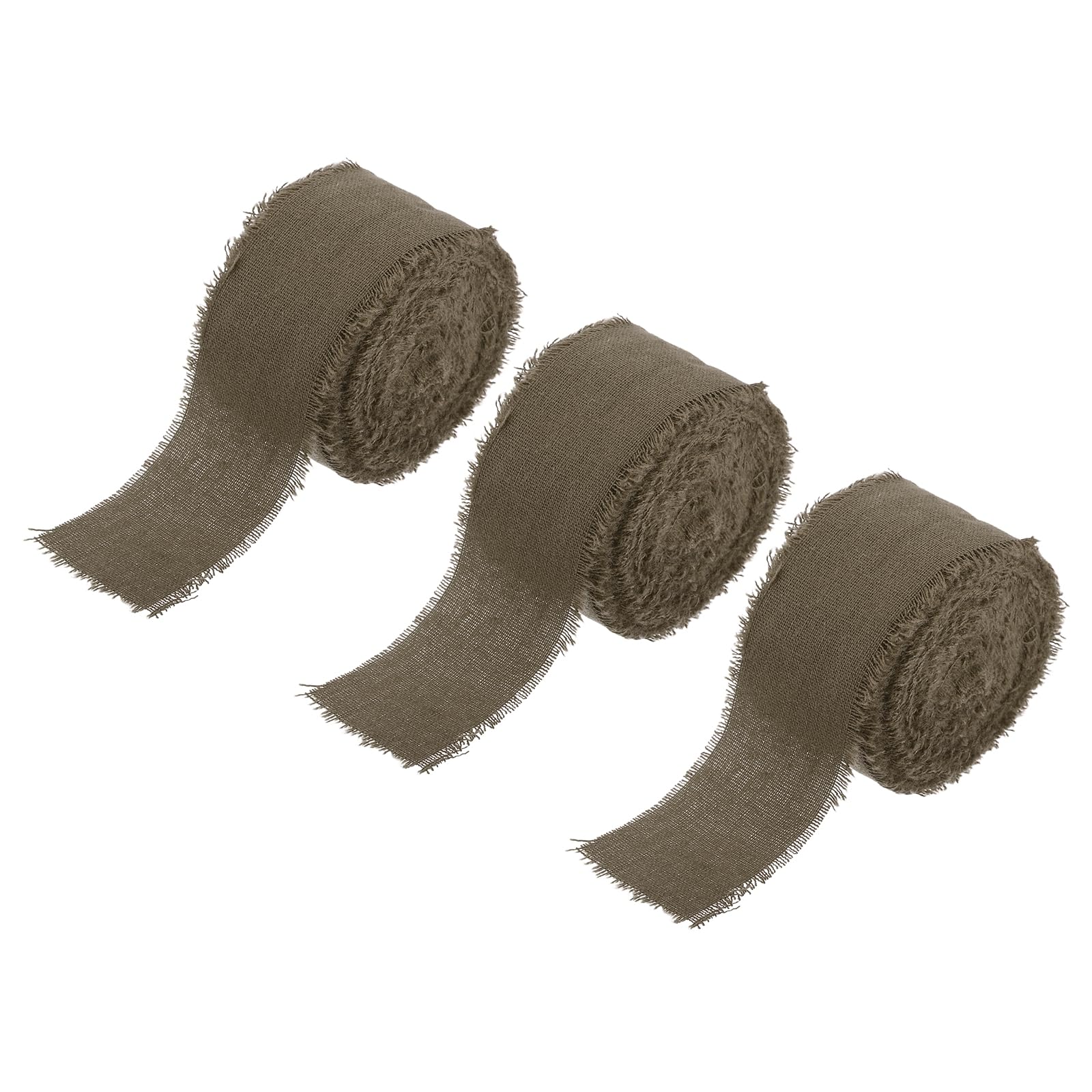 Ruban en coton effiloché PATIKIL 2.5cm marron pour emballage et mariage