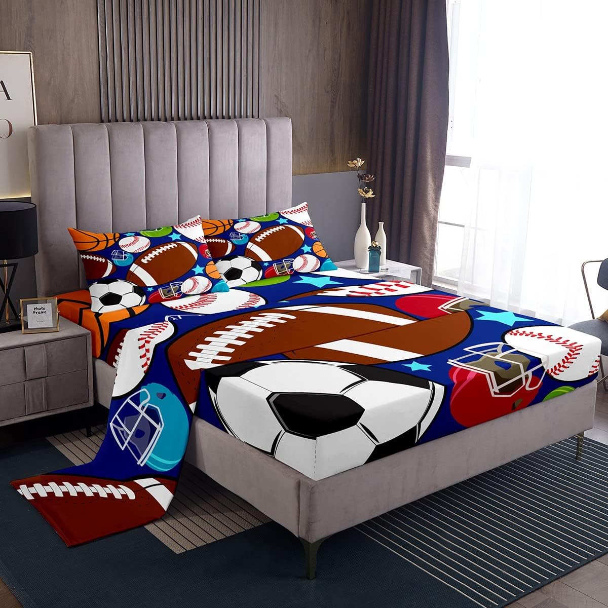 Feelyou Kids Sports Bed Sheet Set Football Basketball Tennis Baseball Bedding Boys Teens Sports Sheets 1 Flat Sheet & 1 Fitted Sheet & 1 Pillowcase Twin Size… Ball Twin