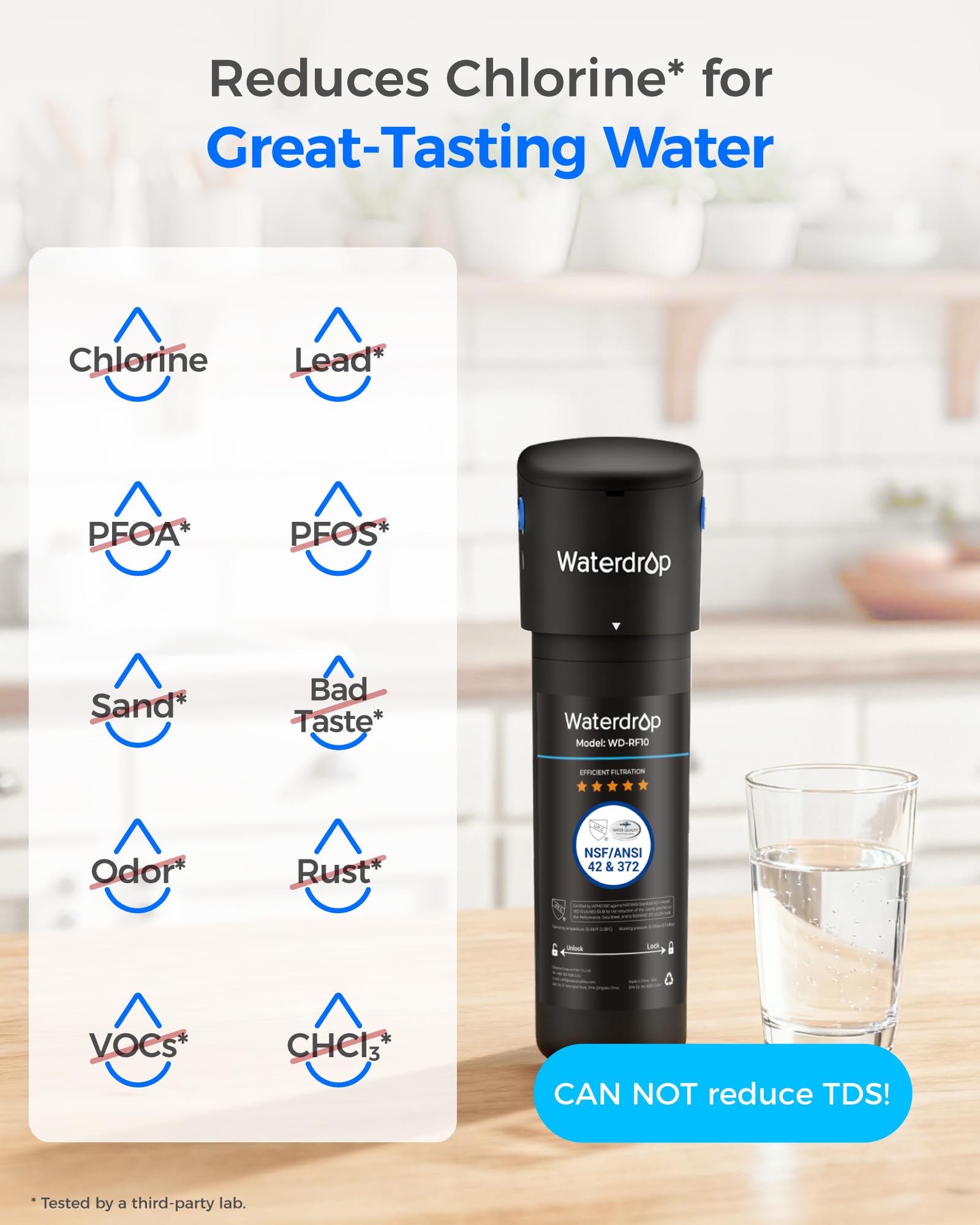 Waterdrop 10UB Système de Filtre à Eau Sous Évier avec Robinet Dédié, 11000 Gallons de Filtration d'Eau de Grande Capacité, Certifié NSF/ANSI 42, Réduit 99,99% le Plomb, le Chlore, le Mauvais Goût