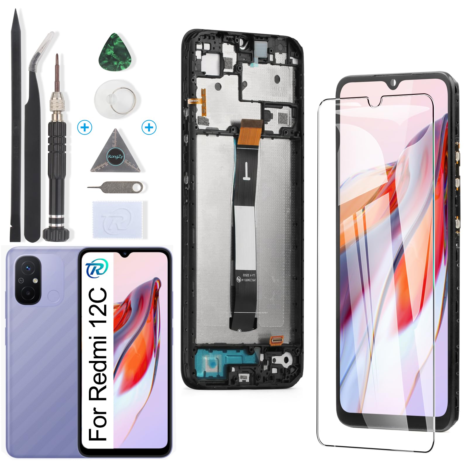 RongZy Pantalla para Xiaomi Redmi 12C Táctil LCD de Repuesto Ensamblaje Digitalizador Reemplazo para Redmi 12C con Herramientas de Reparación(Negro)