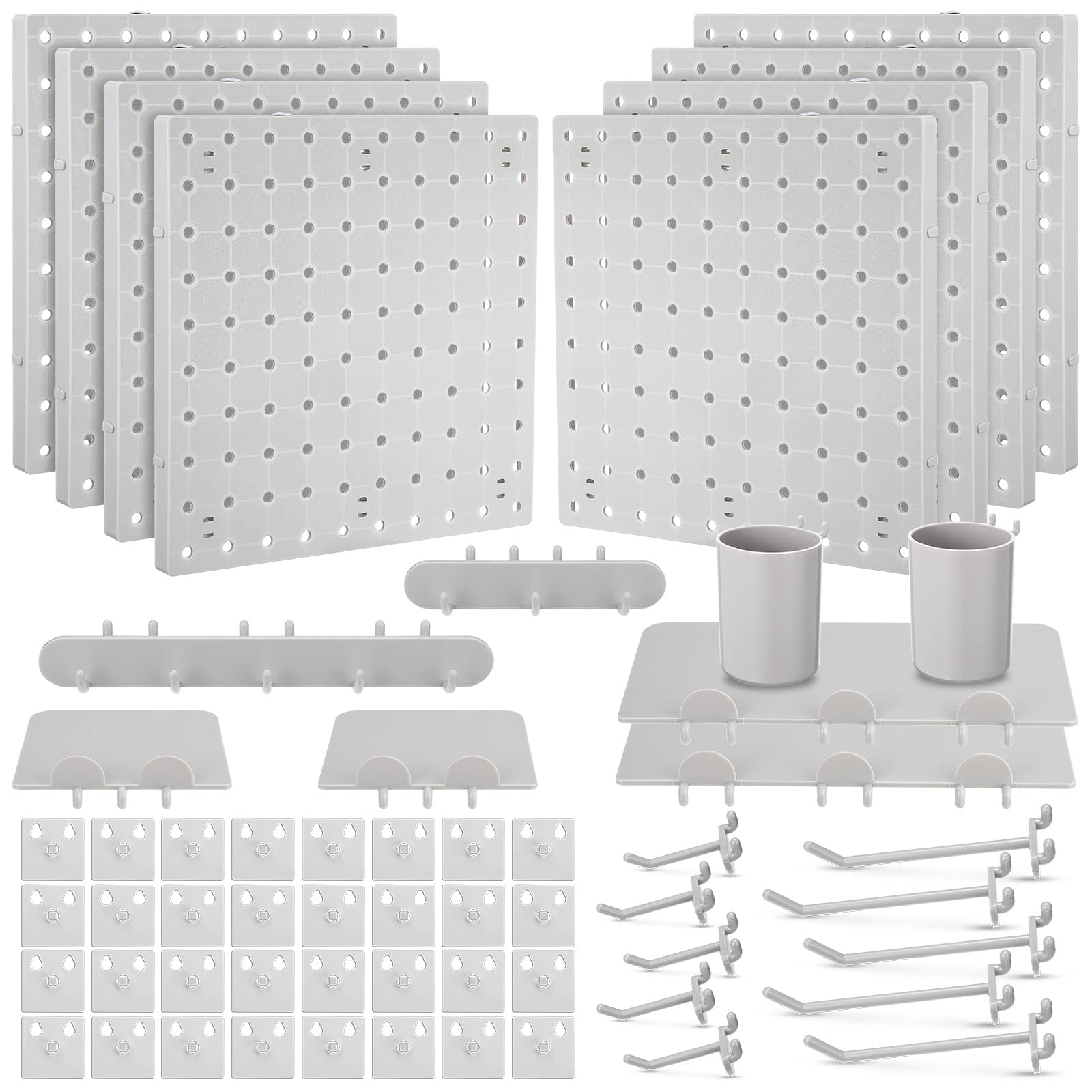 Chunful 58 Pcs Pegboard Organizer Kits Plastic Pegboard Wall Panel Mount Display Accessories Include Storage Boards Buckets and Hooks for Craft Room