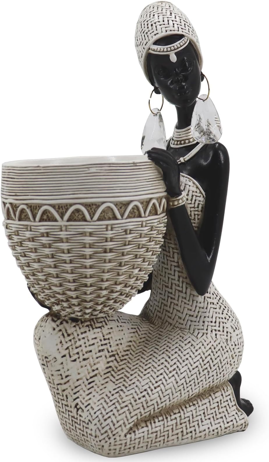 Lescafita African Statues and Sculptures Art Decorations Black Figurines African Tribal Lady Holders Figurines and Statues for Home Decor Living Room Shelves and Table Decor(LES-305)