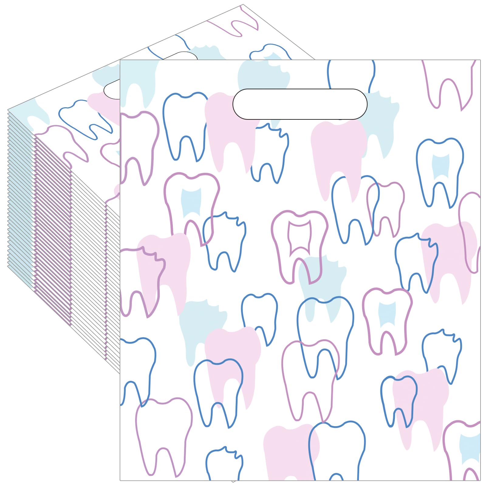 50 Pack Tooth Merchandise Bags with Handles 8 3x9 5 Inches Plastic Dental Bags for Patients Dental Goodie