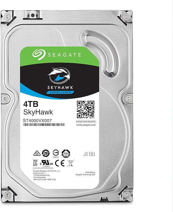 SEAGATE ST4000VX007 Skyhawk 4TB Surveillance Hard SATA 6Gb/s 64MB Cache 3.5-Inch Internal Drive-Frustration Free Packaging (ST4000VXZ07) Mechanical Hard Disk