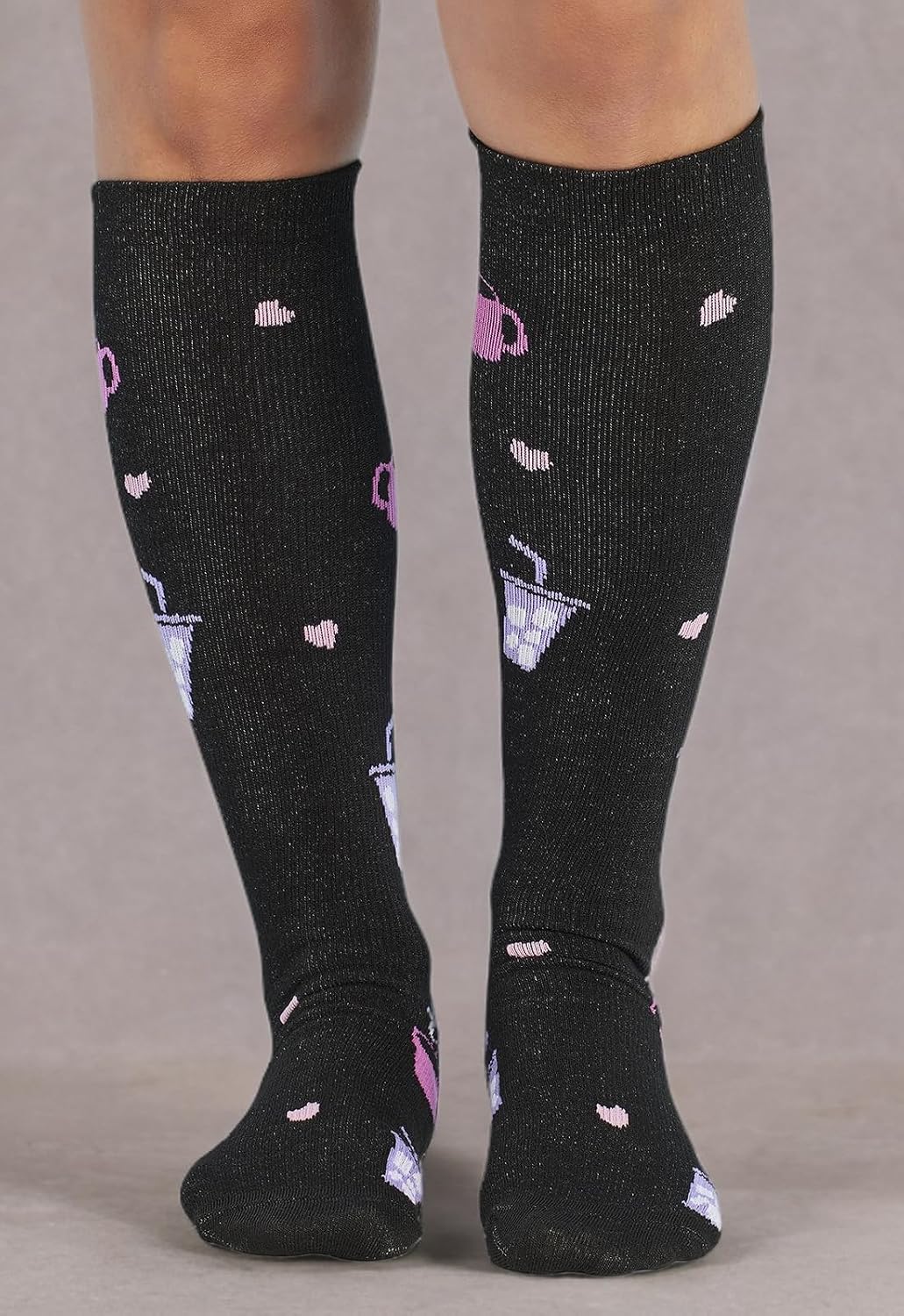 Cherokee Women's 10-15mmHg Compression Socks – Fun Print Knee Highs with Light Support, Soft Feel - PRINTSUPPORT, Regular, Nurse Fuel