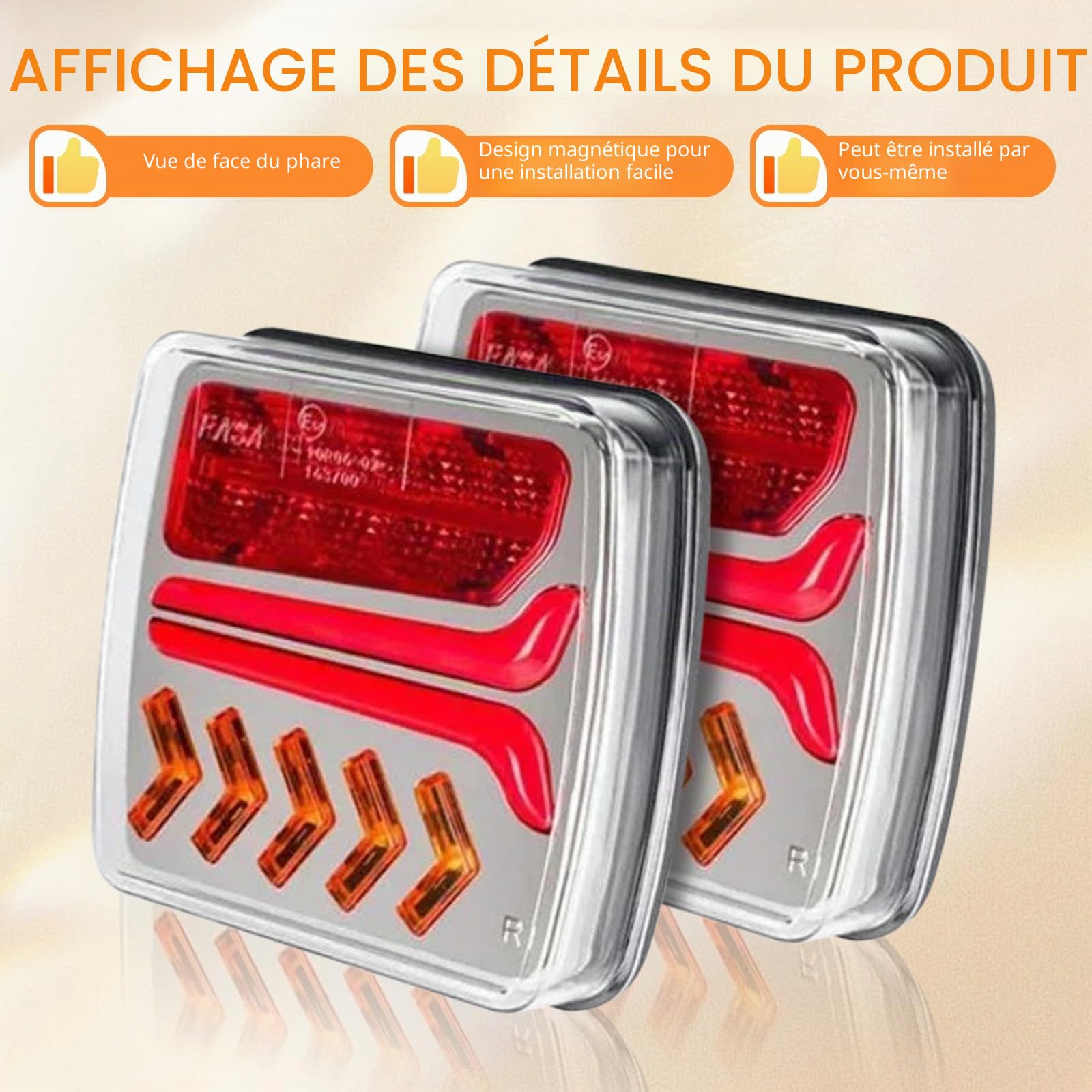Feux arrière LED remorque sans fil, 12/24V Ensemble feux arrière à télécommande magnétique avec feux stop, clignotants, feux de position et éclairage plaque d’immatriculation, Étanche IP65 pour camion