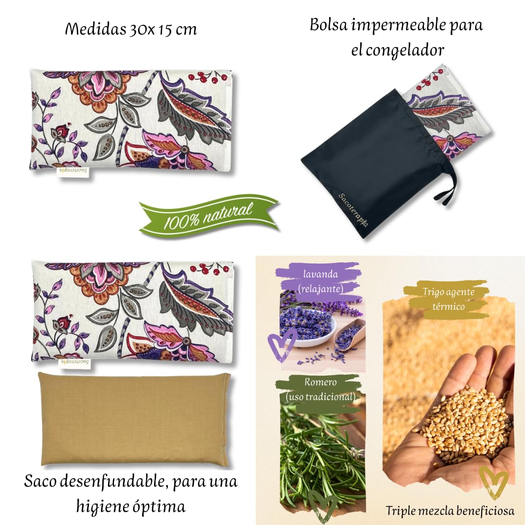Bolsa de Semillas 30x15 cm para Microondas – Cojín Térmico Natural Calor o Frío – Alivia Dolores y Estrés – Romero, Lavanda y Trigo – SACOTERAPIA