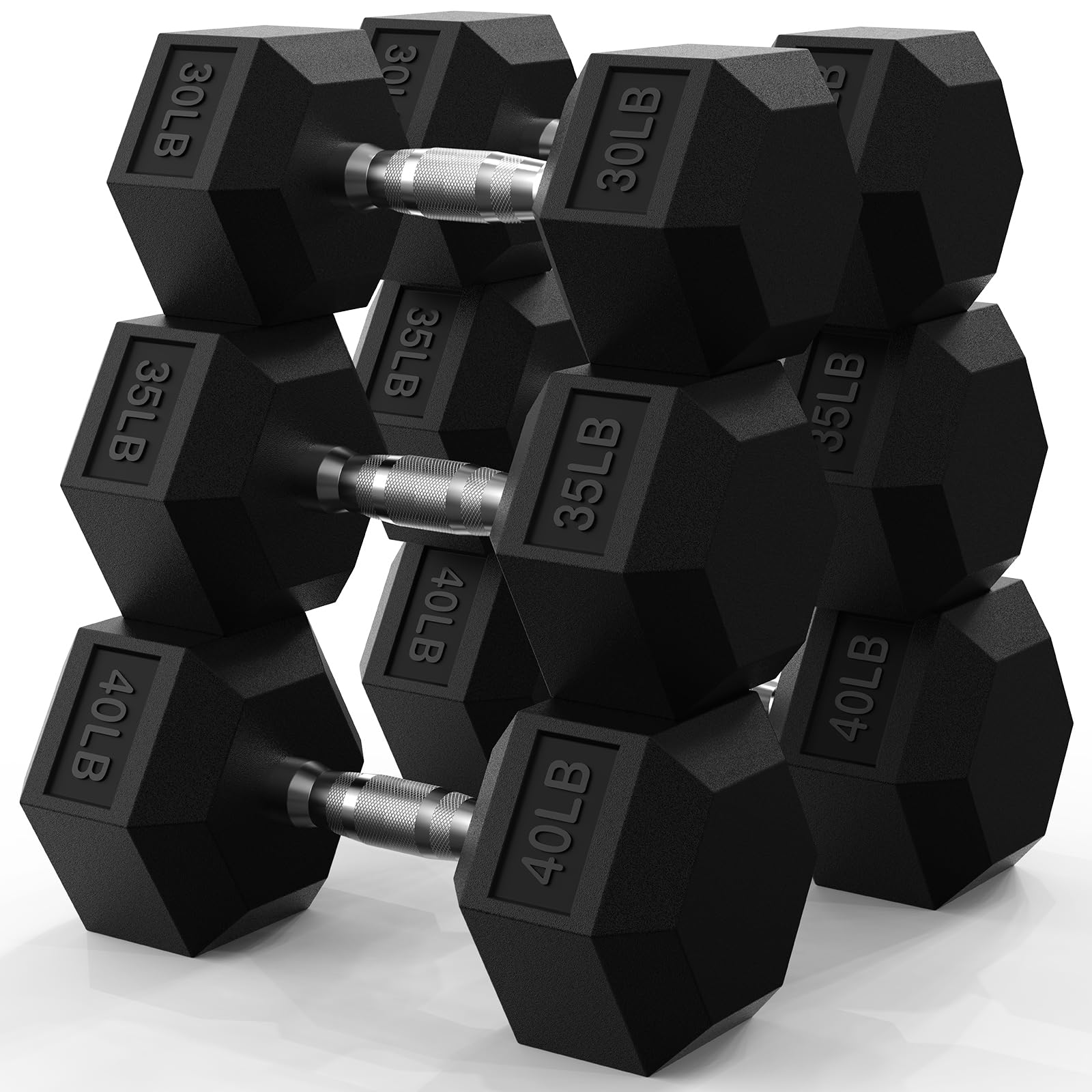 PAPABABE Hex Dumbbell Set 45-550 lb Rubber Encased Home Gym Dumbbells Weights Dumbbells for Women Men Hand Weight