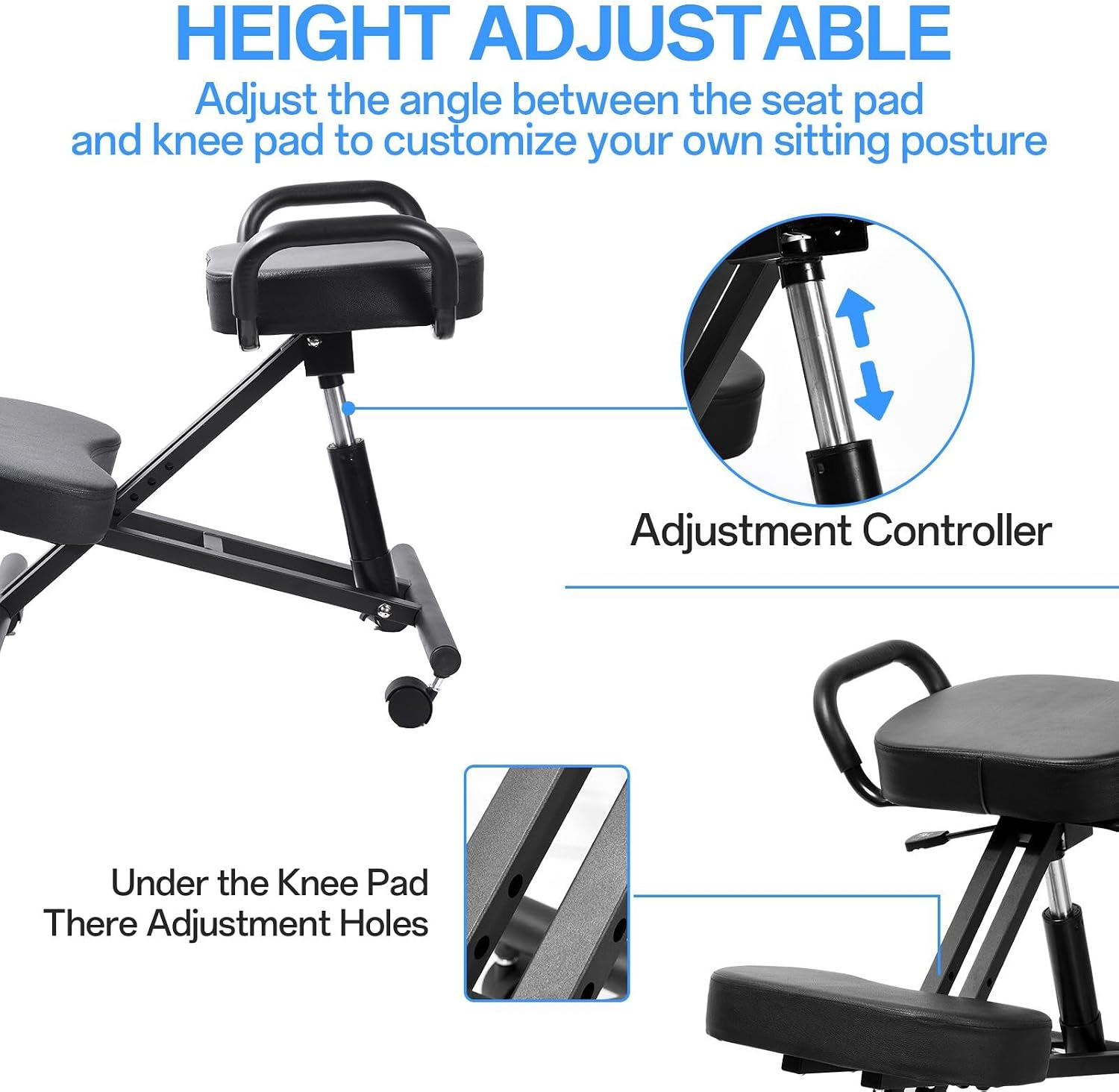 Kneeling Chair, Kneeling Chair, Orthopaedic Stool Height Adjustable for Banking for Meeting Room for 15.3 Inch Widened Seat Cushions, 1 Size Fits All
